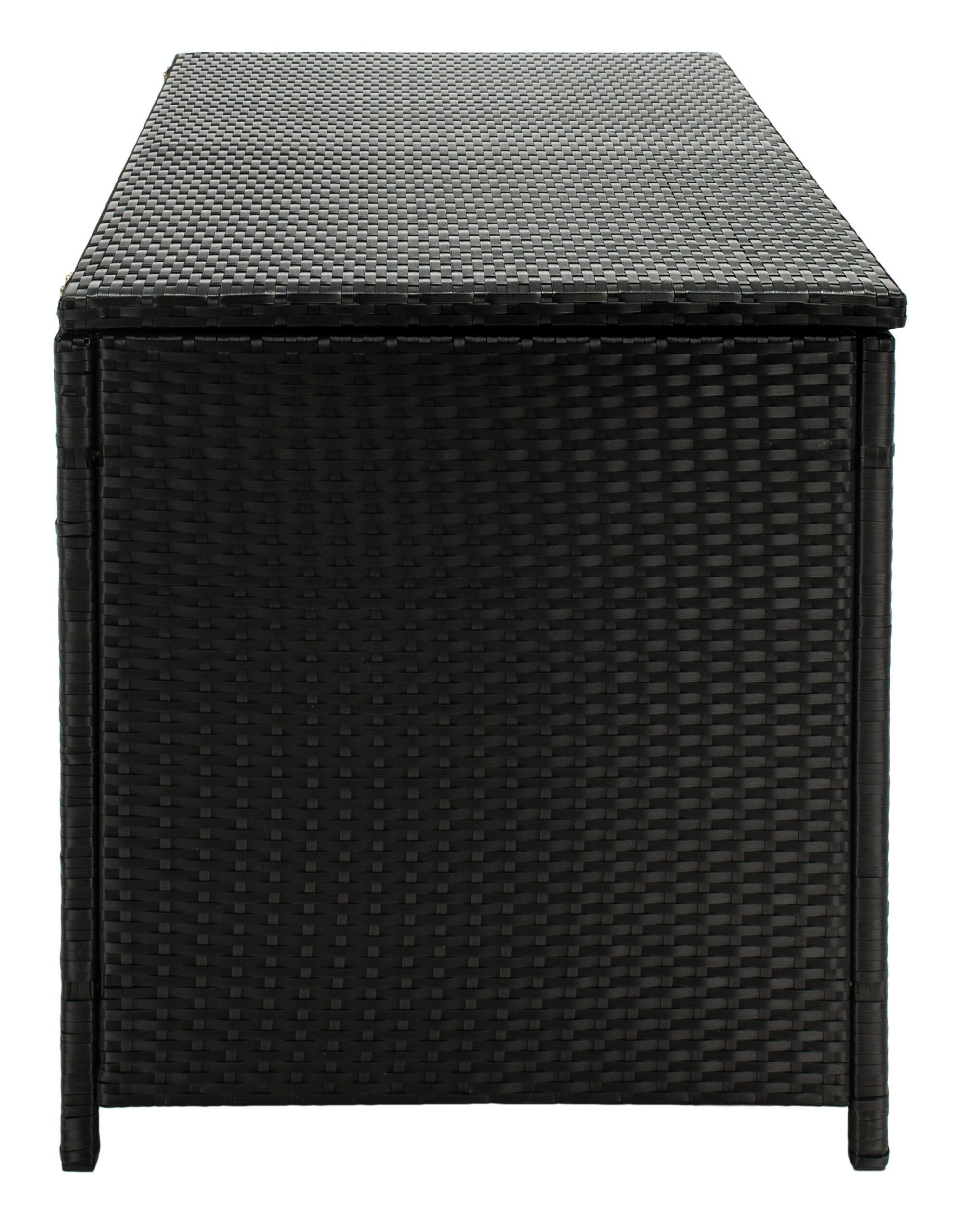 Oliveira Outdoor Cushion Deck Box - Black/White Cushion - Safavieh