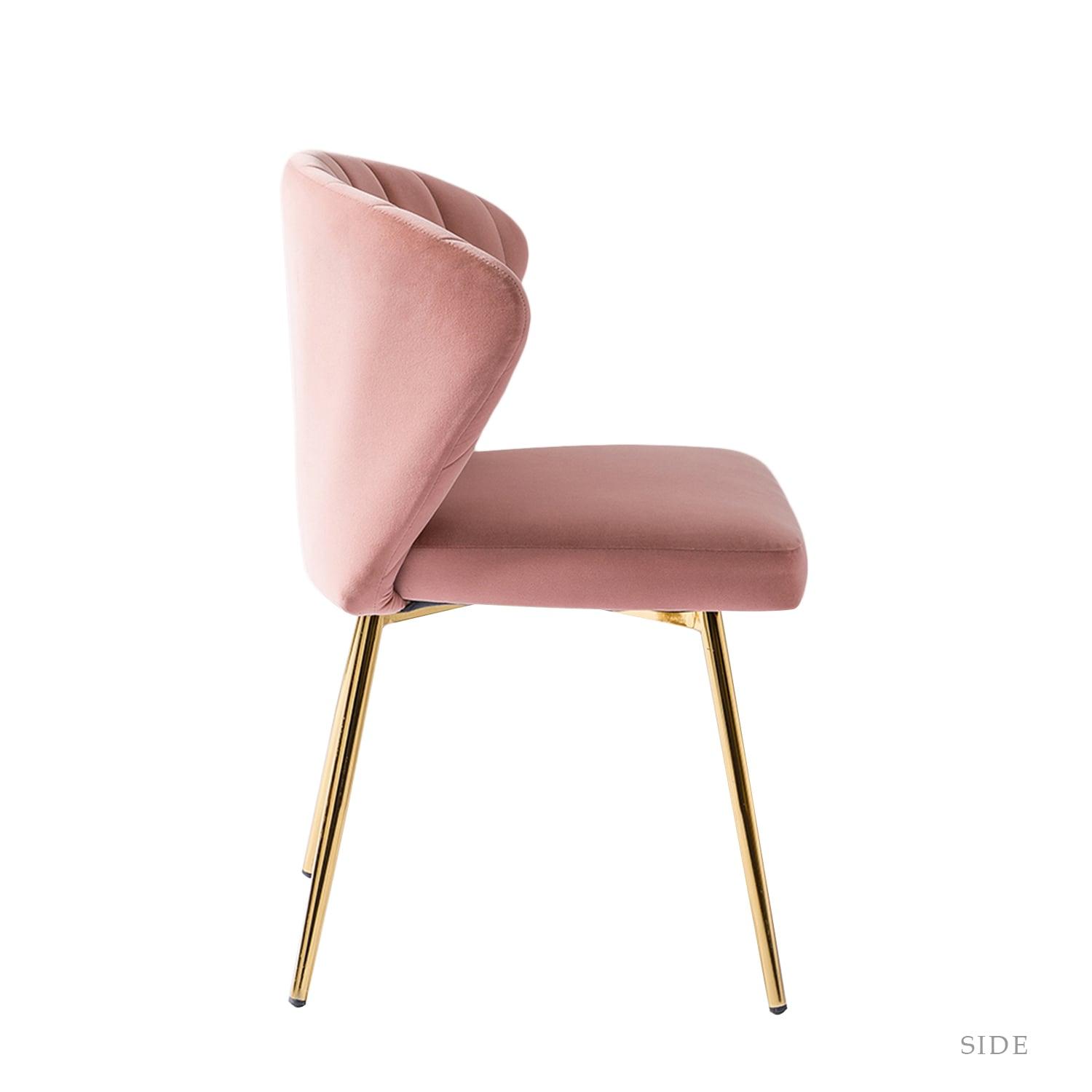 Wingback Pink Dining Chair Small Velvet Makeup Vanity Chair Metal Legs Home Bedroom