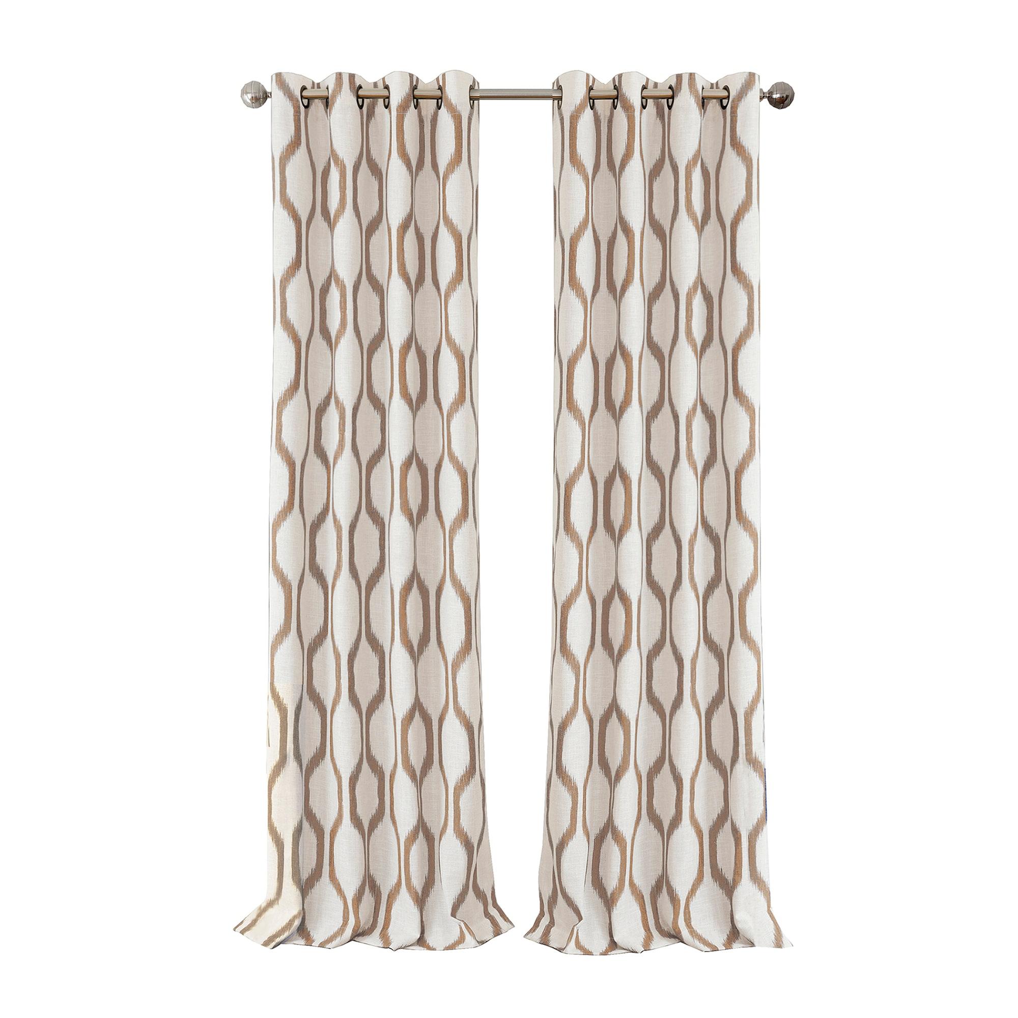 Renzo Ikat Geometric Linen Room Darkening Single Window Curtain Panel - 52" x 95" - Natural - Elrene Home Fashions