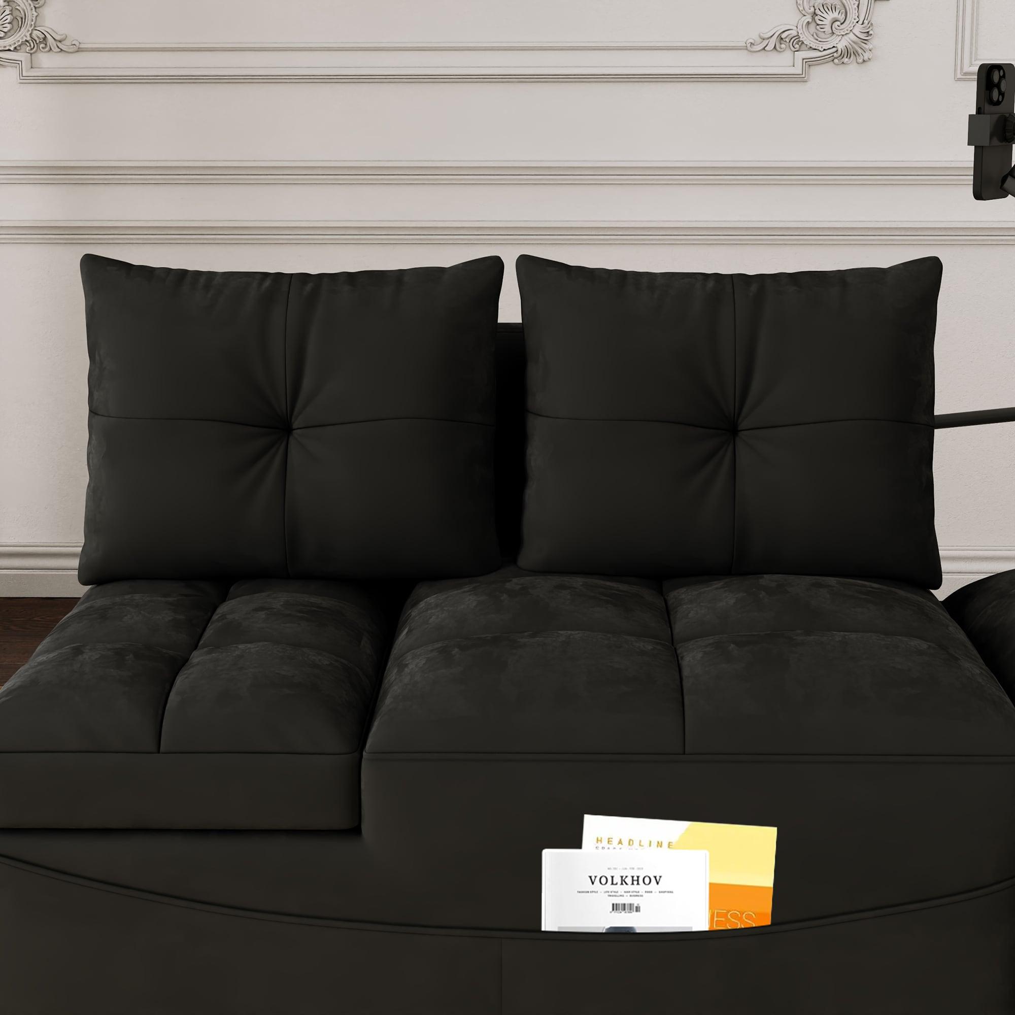 68.3" Gray Velvet Nailhead Sleeper Sofa with Throw Pillow