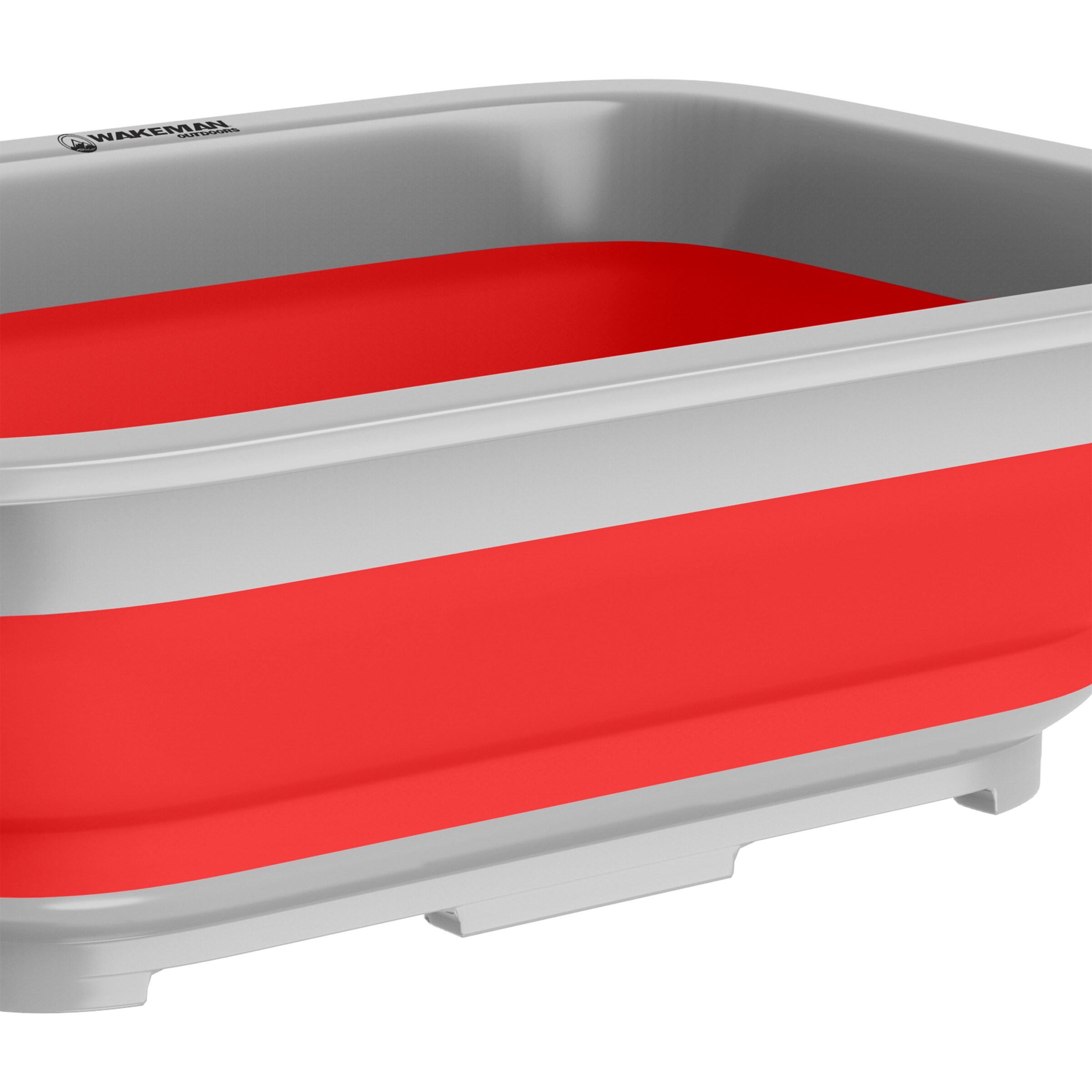 Collapsible Multiuse Wash Bin - Portable Wash Basin/Dish Tub/Ice Bucket with 10 L Capacity for Camping, Tailgating, More by Wakeman Outdoors (Red)