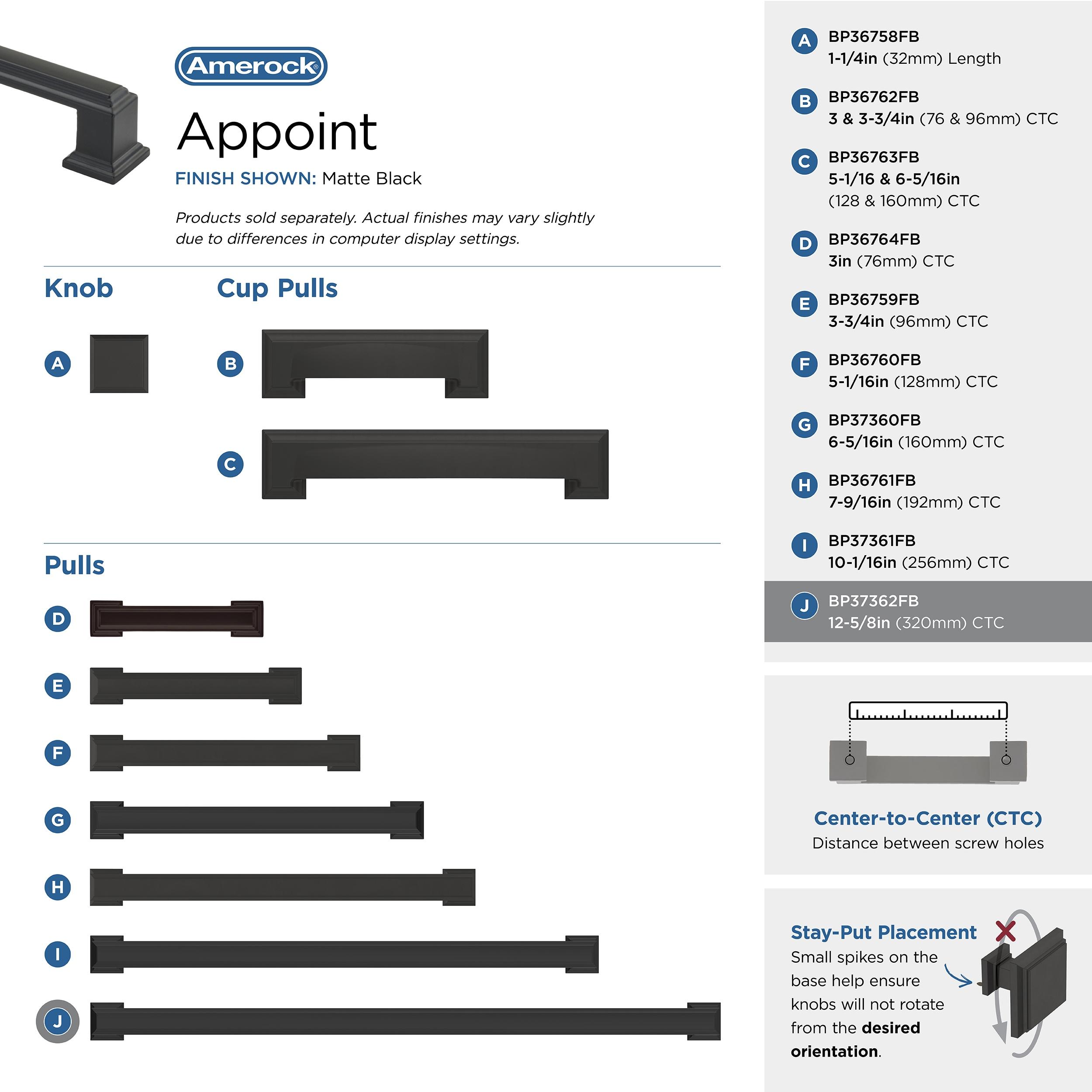 Amerock Appoint 12-5/8 inch (320mm) Center-to-Center Matte Black Cabinet Pull