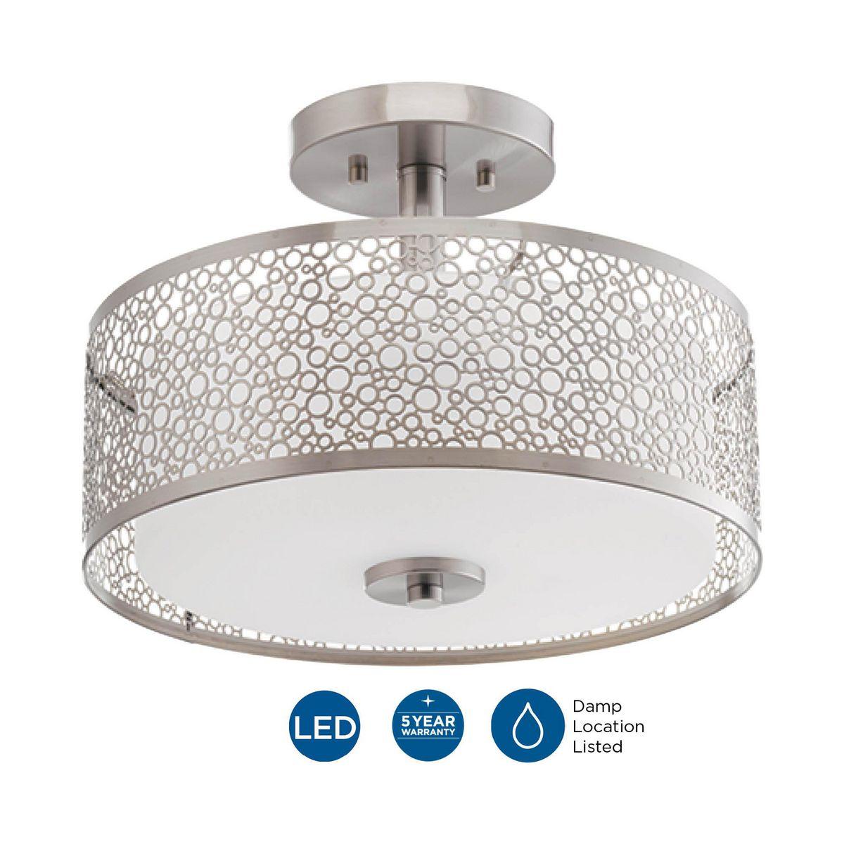 Progress Lighting Mingle 1-Light Semi-Flush LED Fixture, Brushed Nickel, Etched Parchment Glass Shade