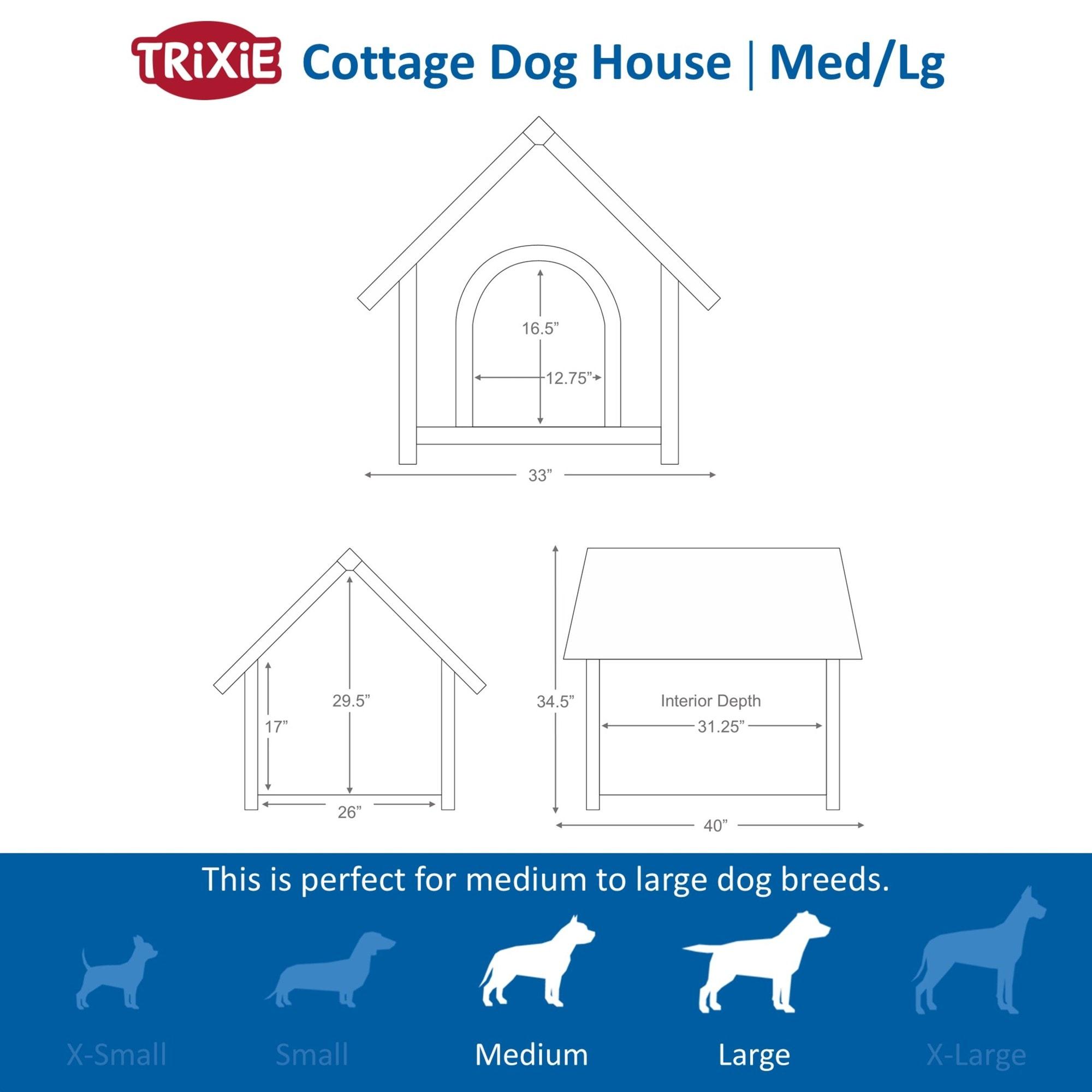 TRIXIE Natura Cottage Dog House – Outside Dog House for Large Dogs with Weatherproof Sealer & Peaked Roof, Wooden Dog House with Adjustable Legs for Large Dogs – 40 x 33 x 34.5 in