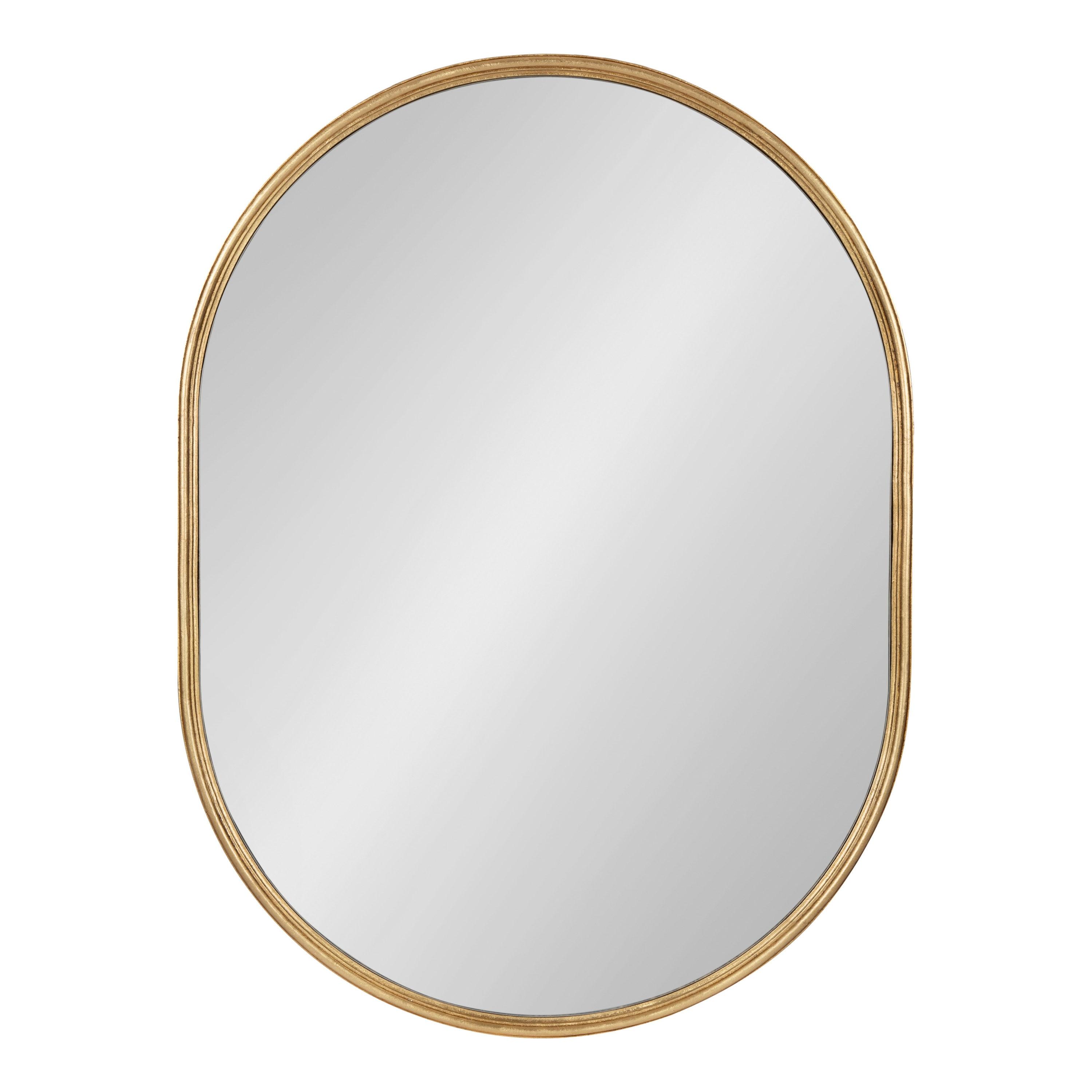 Kate and Laurel Caskill Mid-Century Oval Mirror, 18" x 24", Gold, Capsule-Shaped Accent Mirror for Entryway, Living Room, or Bathroom