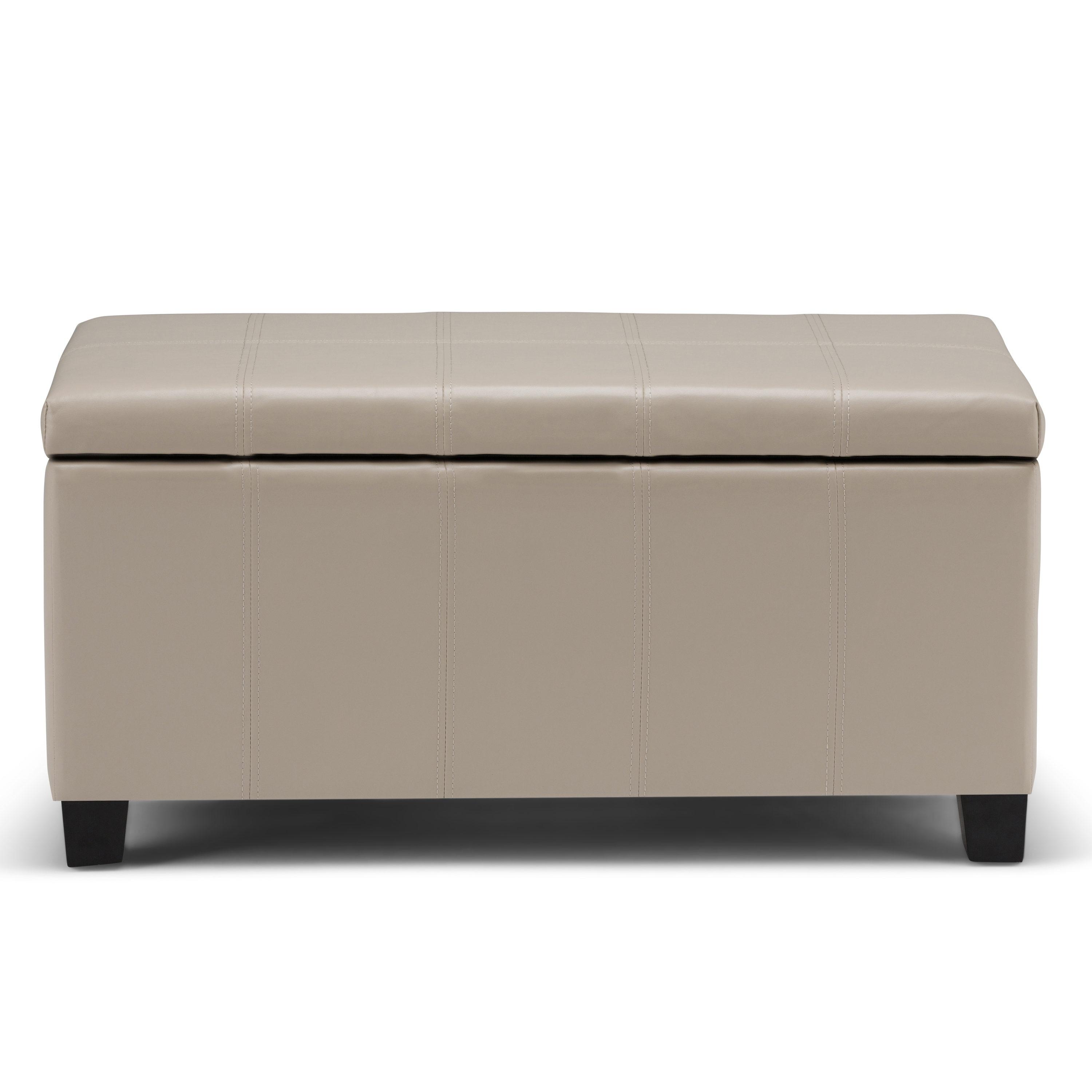 Simpli Home Dover 36"W Upholstered Storage Ottoman Bench with Lift-Top and Large Interior Storage