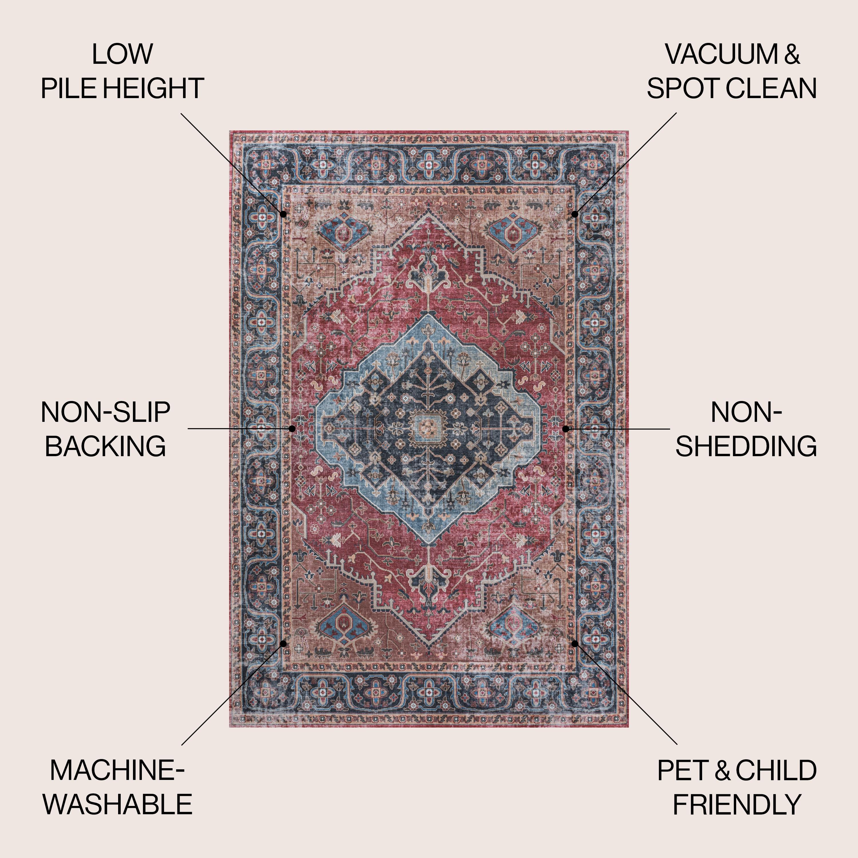 Alacati Ogee Medallion Machine-Washable Red/Blue/Brown 3 ft. x 5 ft. Area Rug - JONATHAN Y
