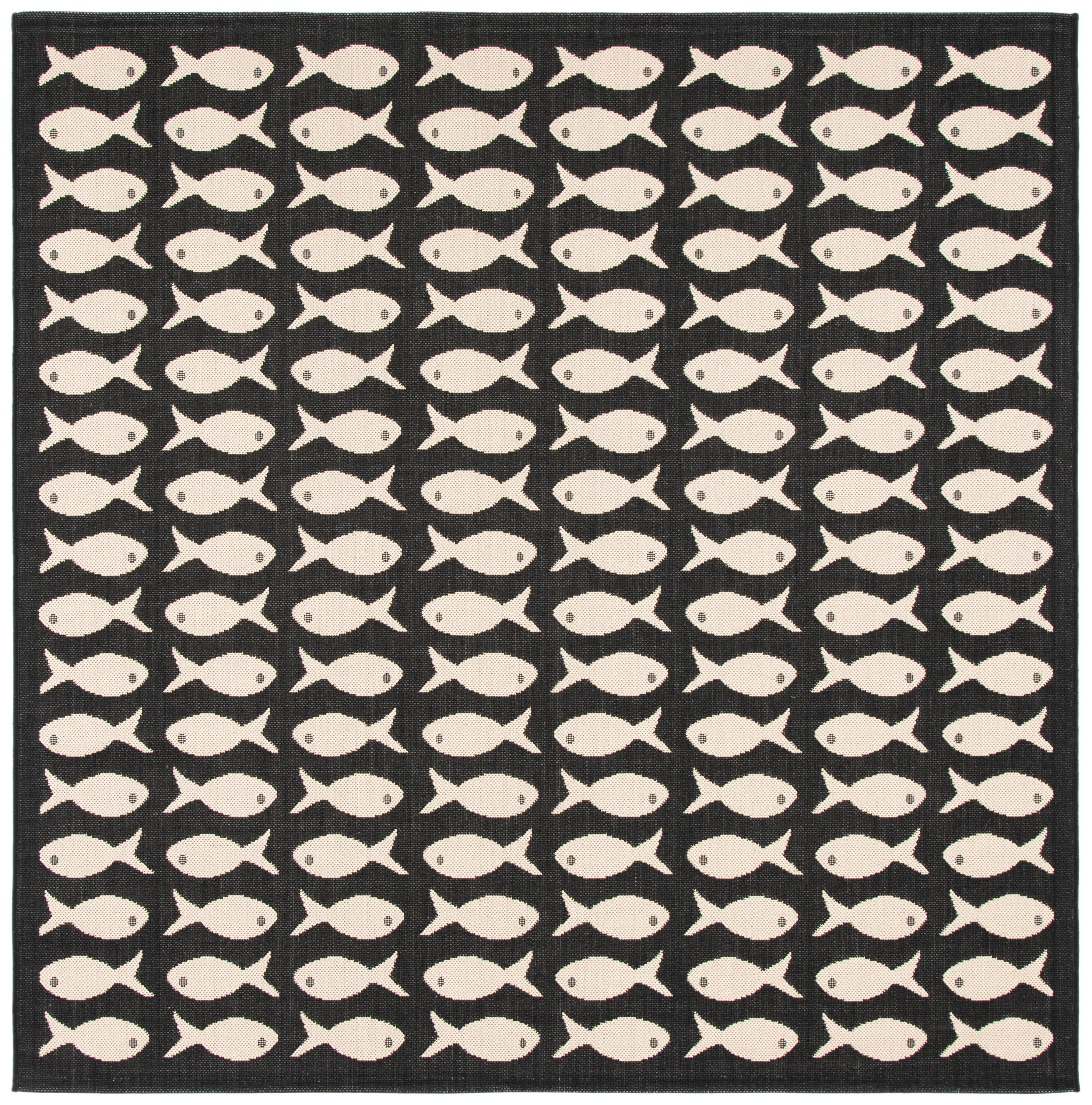 Courtyard CY6013 Power Loomed Indoor and Outdoor Area Rug - Black/Beige - 4'x4' - Safavieh