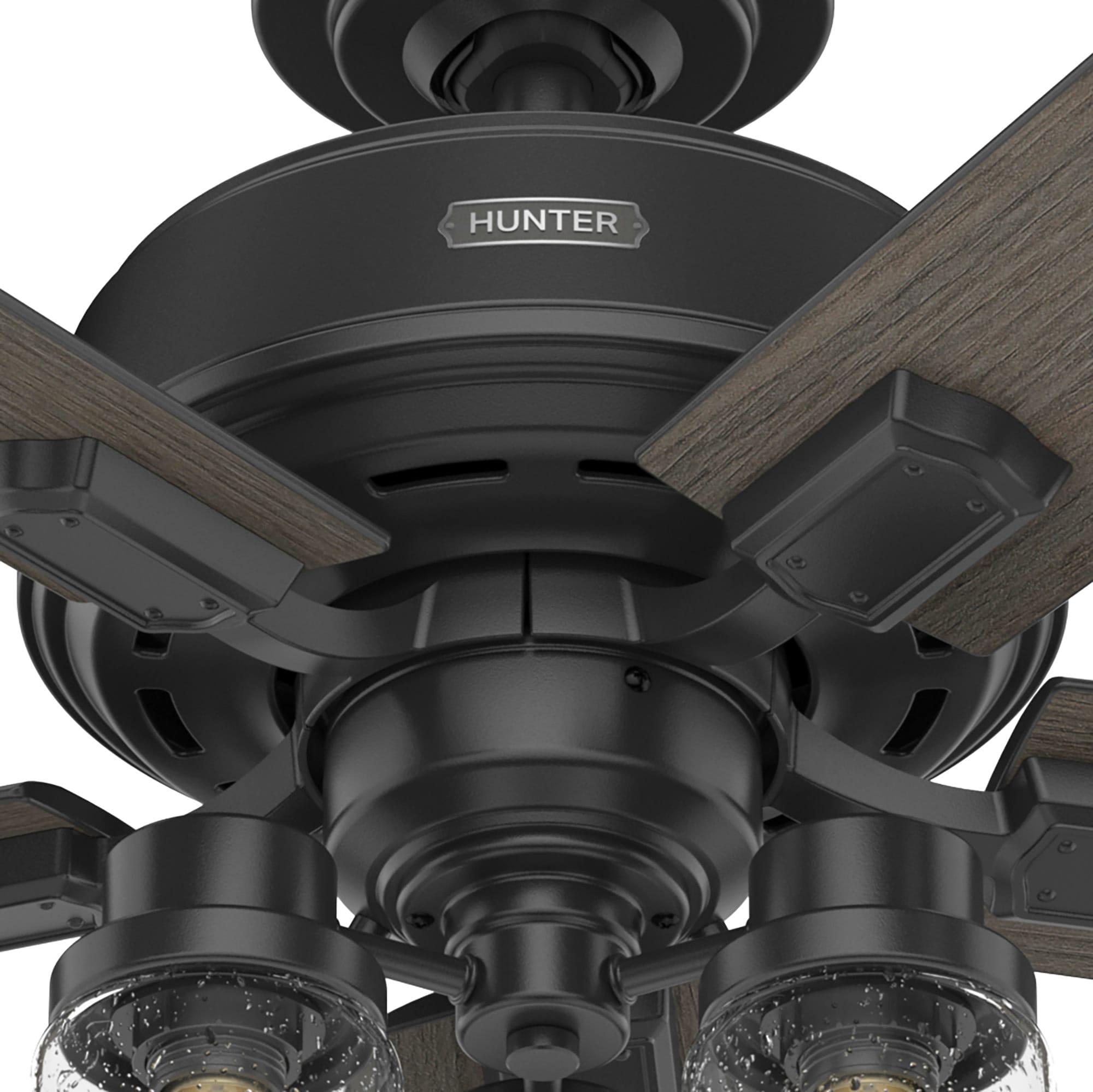 Hunter - Hartland Indoor Ceiling Fan With Light, 52-inch, Matte Black, Casual-style, 3-speed WhisperWind Motor, 51745, for living rooms, bedrooms, home offices, kitchens