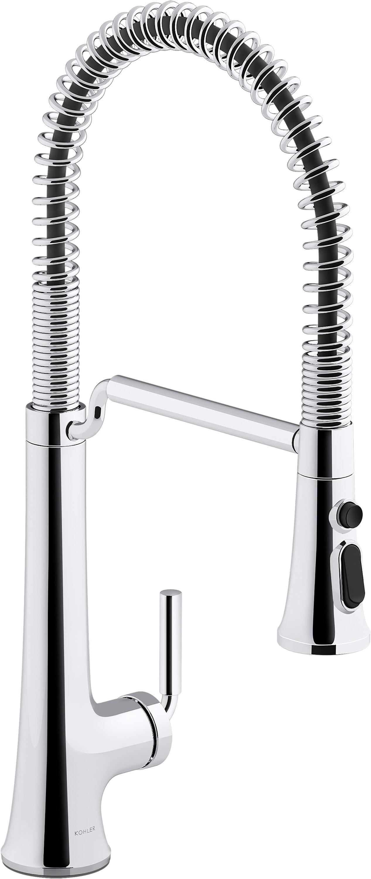 Kohler Tone Single Handle Semi-Professional Pre-Rinse Kitchen Sink Faucet with Three-Function Pull Down Sprayer