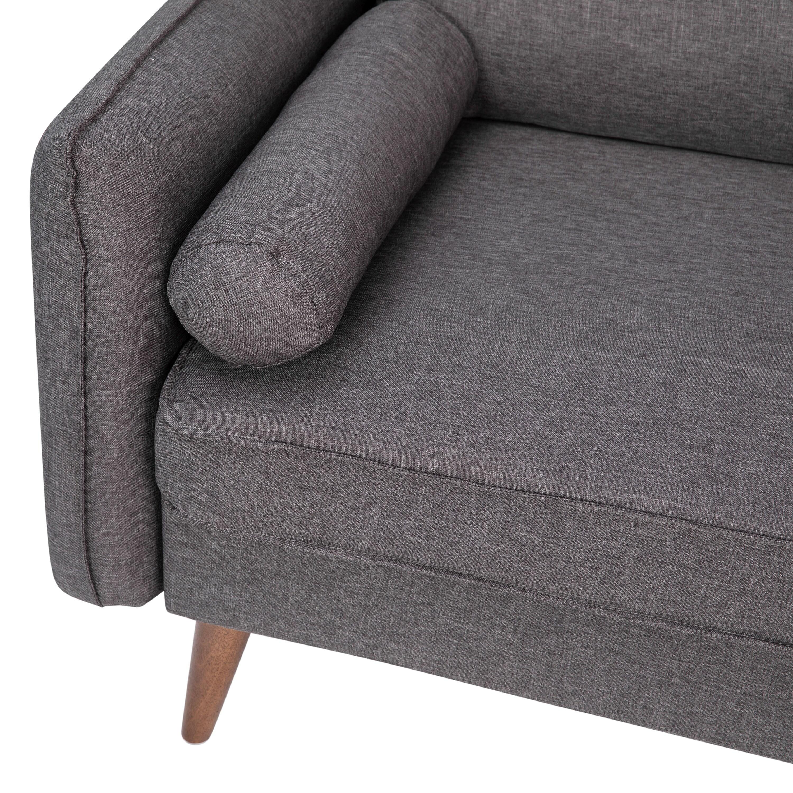 Flash Furniture Evie Mid-Century Modern Sofa with Faux Linen Fabric Upholstery & Solid Wood Legs in Stone Gray