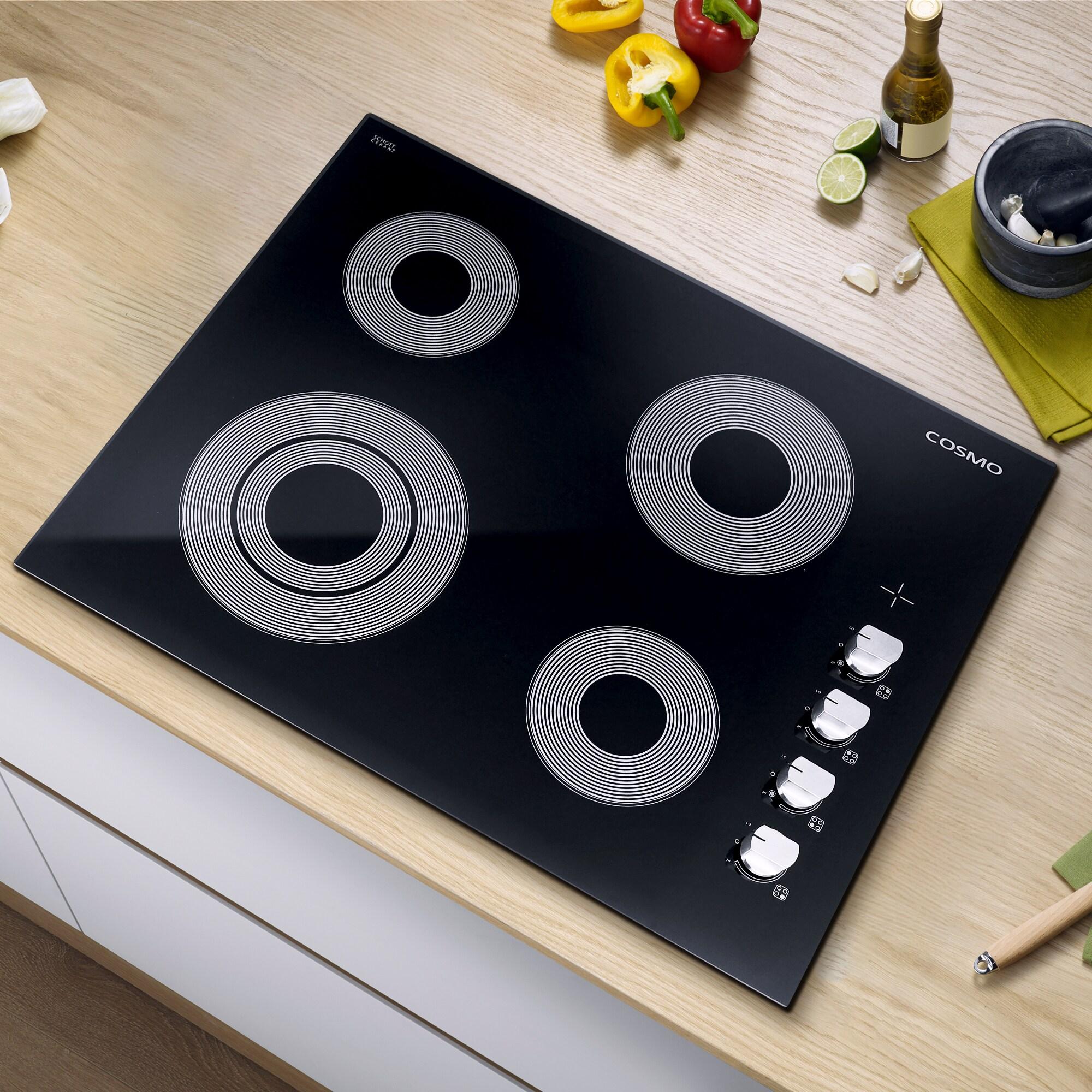 24 in. Electric Ceramic Glass Cooktop with 4 Elements, Dual Zone Element, Hot Surface Indicator Light and Control Knobs