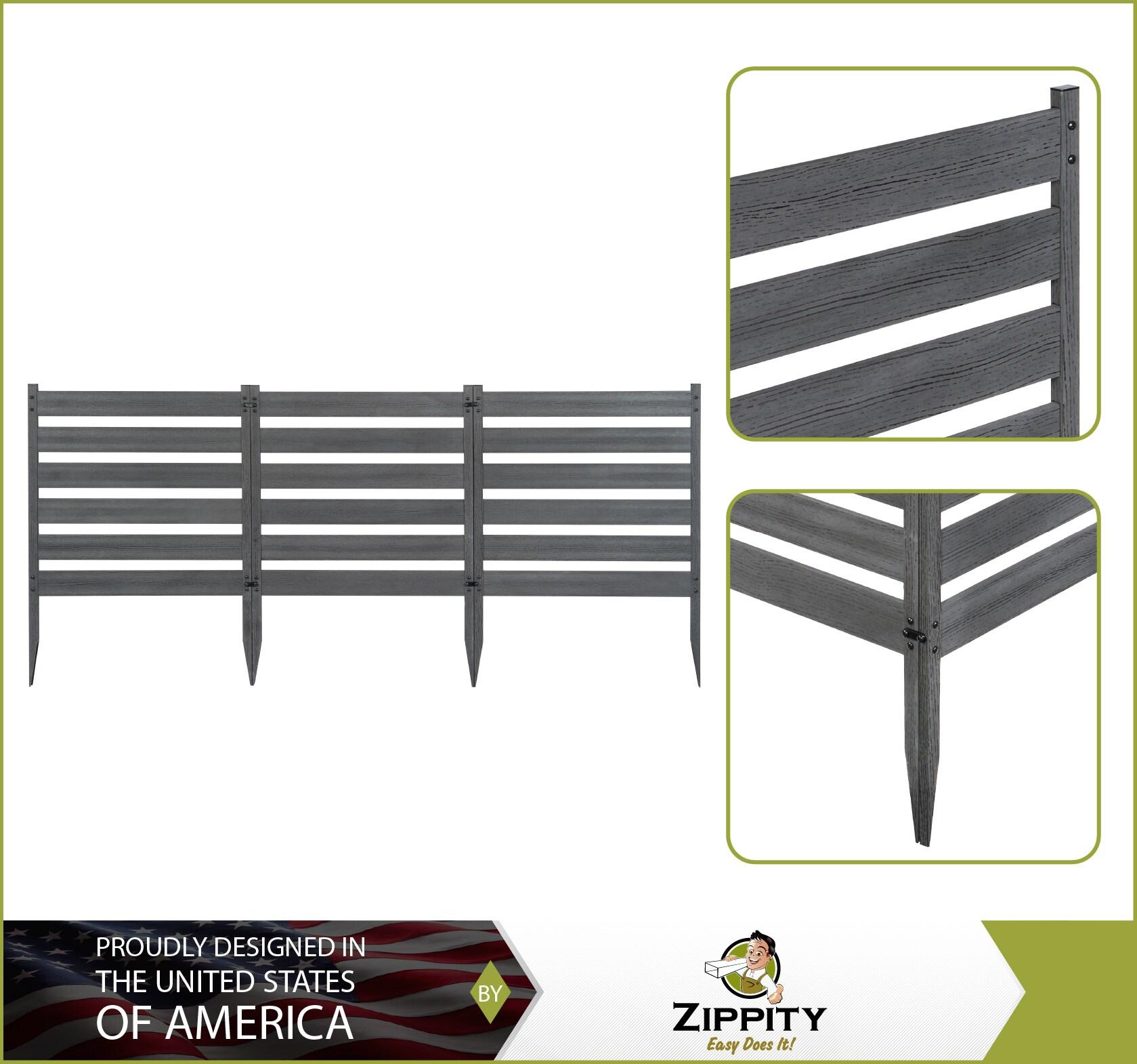 Zippity Outdoor Products 26in H x 24in W (3 Panels) No Dig Zippity Maui Fence Kit, Charcoal Color WoodTek Vinyl Fence Panel, Temporary Outdoor Border for Garden, Easy Install DIY Fence for Backyard, Patio, & Deck, ZP19066