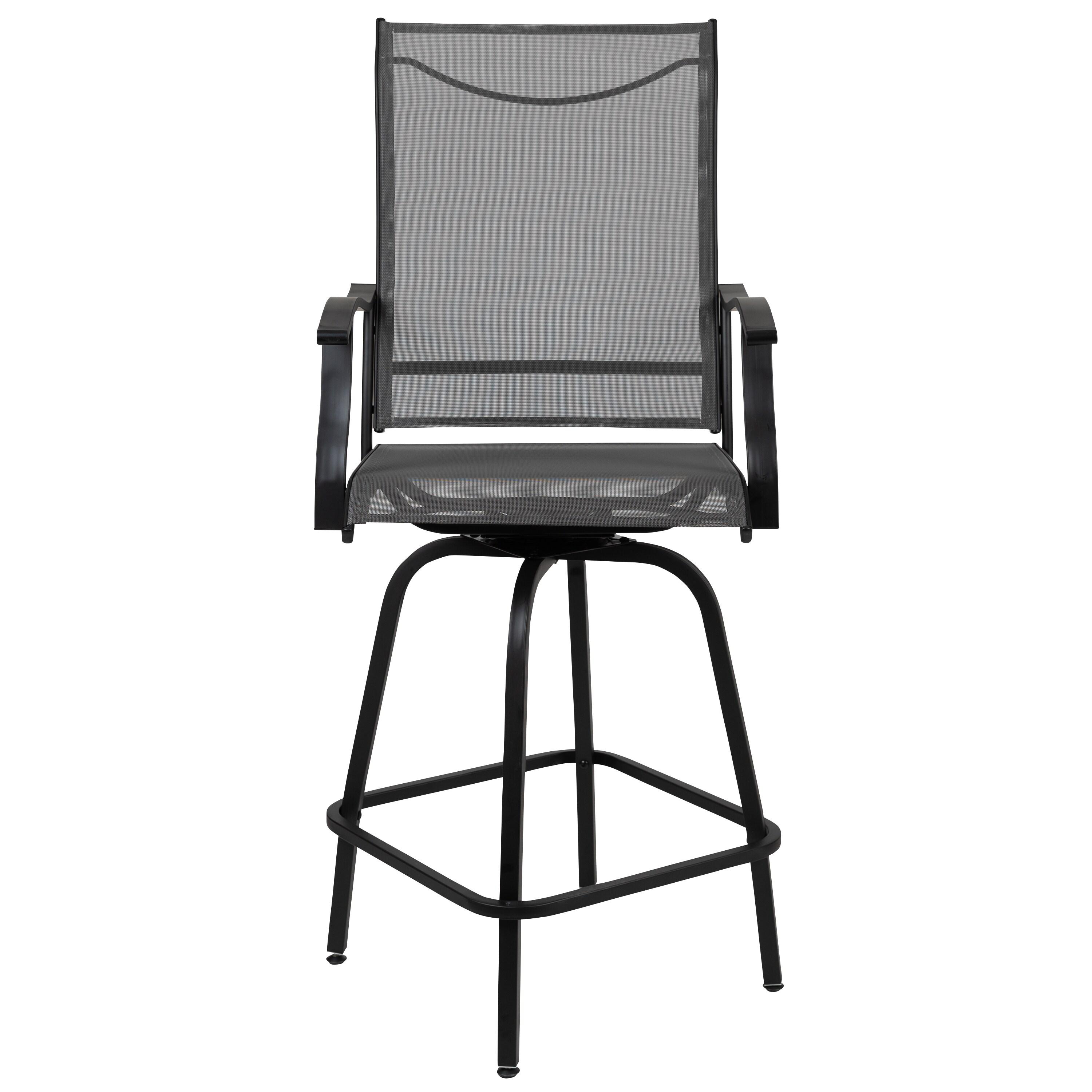 Flash Furniture Patio Bar Height Stools Set of 2, All-Weather Textilene Swivel Patio Stools and Deck Chairs with High Back & Armrests in Gray