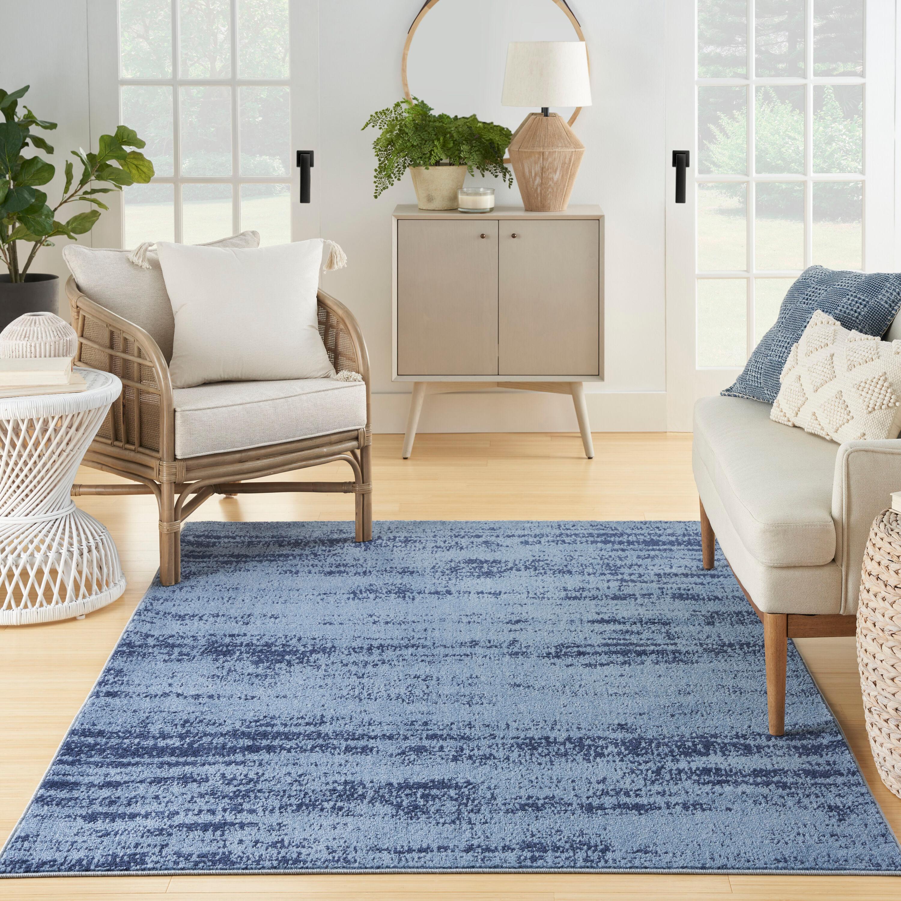 Nourison Essentials Abstract Low Pile Indoor Outdoor Area Rug 5' x 7' Denim