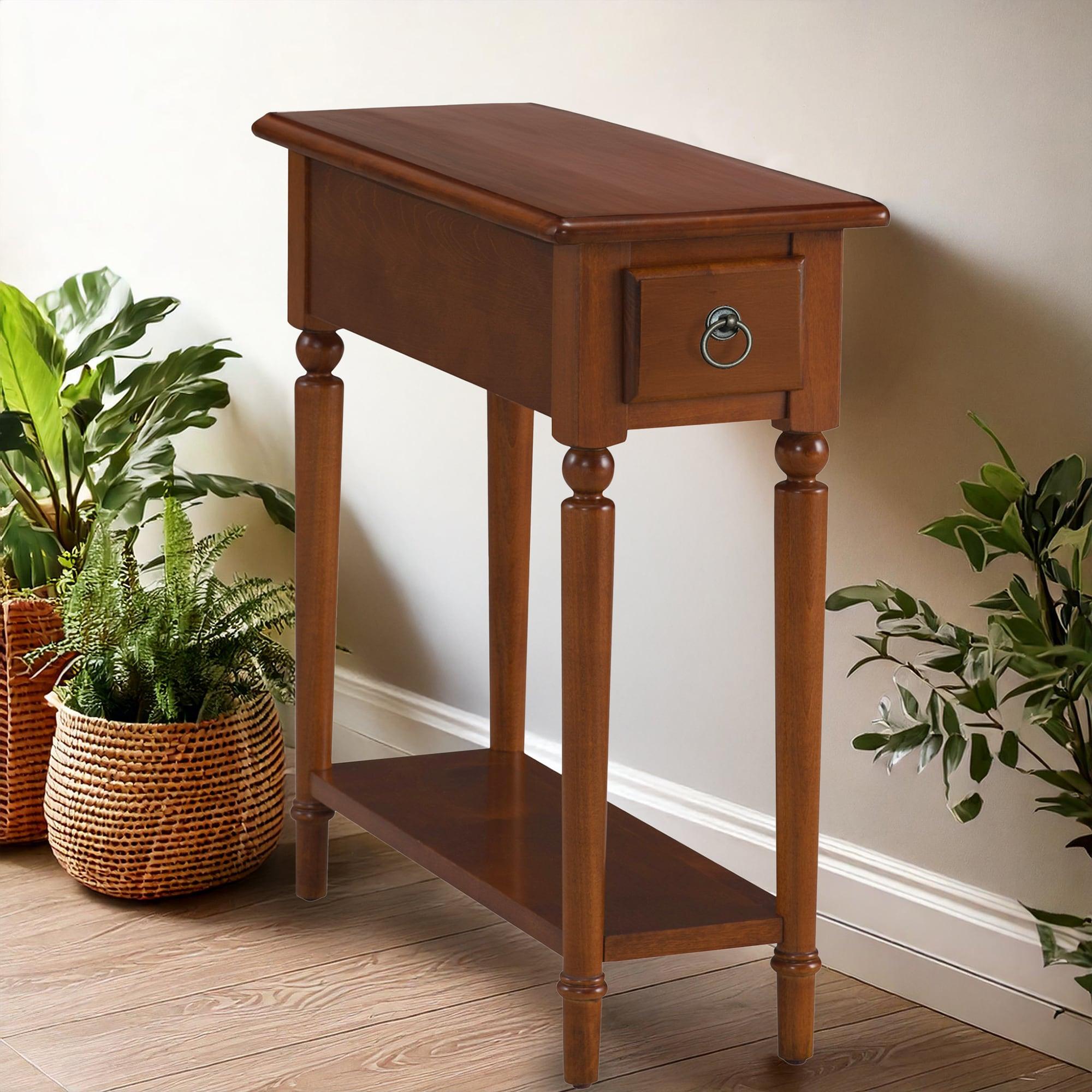 Coastal Pecan Silky Finish Narrow Chairside Table with Storage