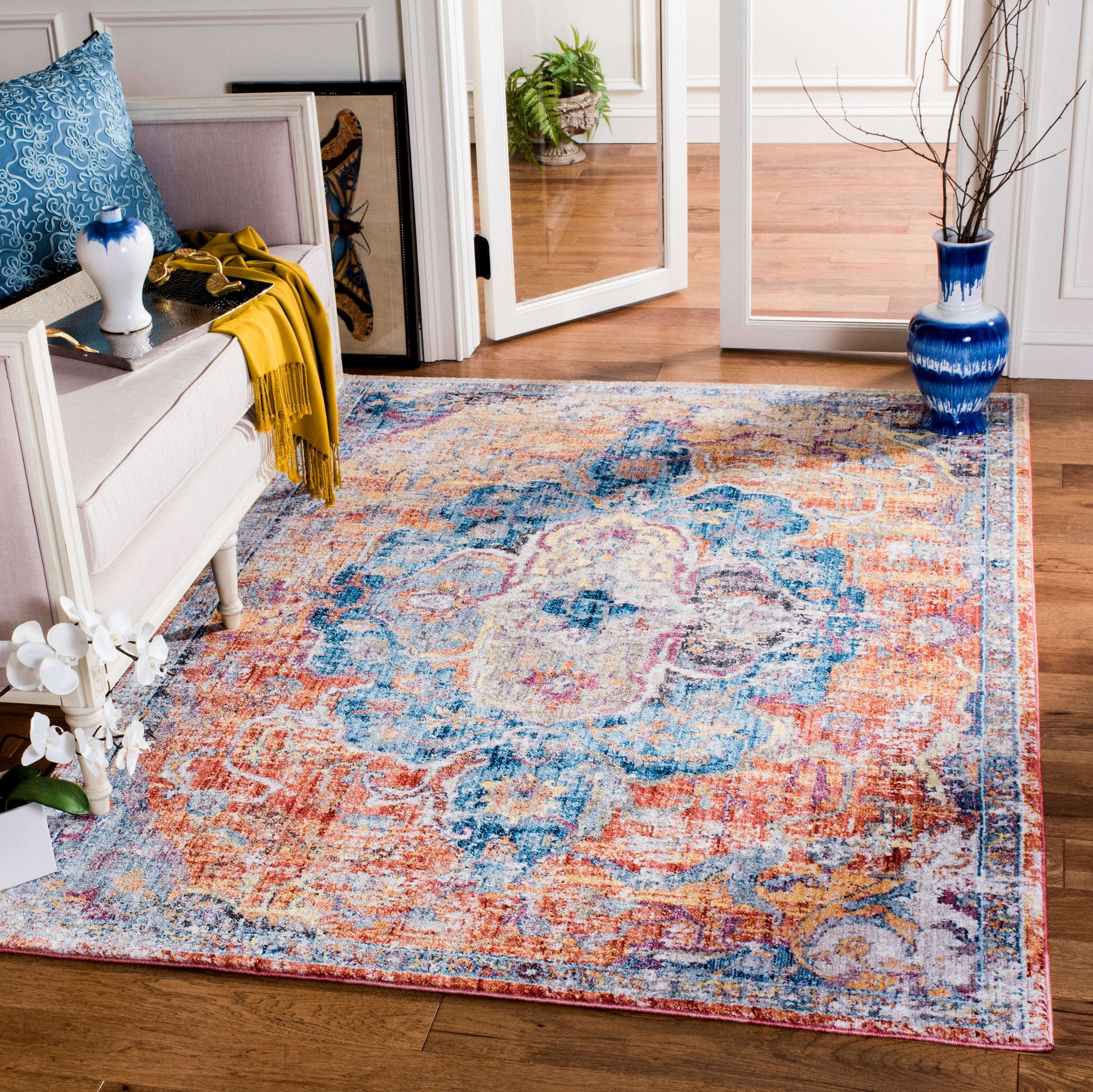 Bristol BTL350 Power Loomed Area Rug Blue / Orange 4' X 6' - Safavieh.