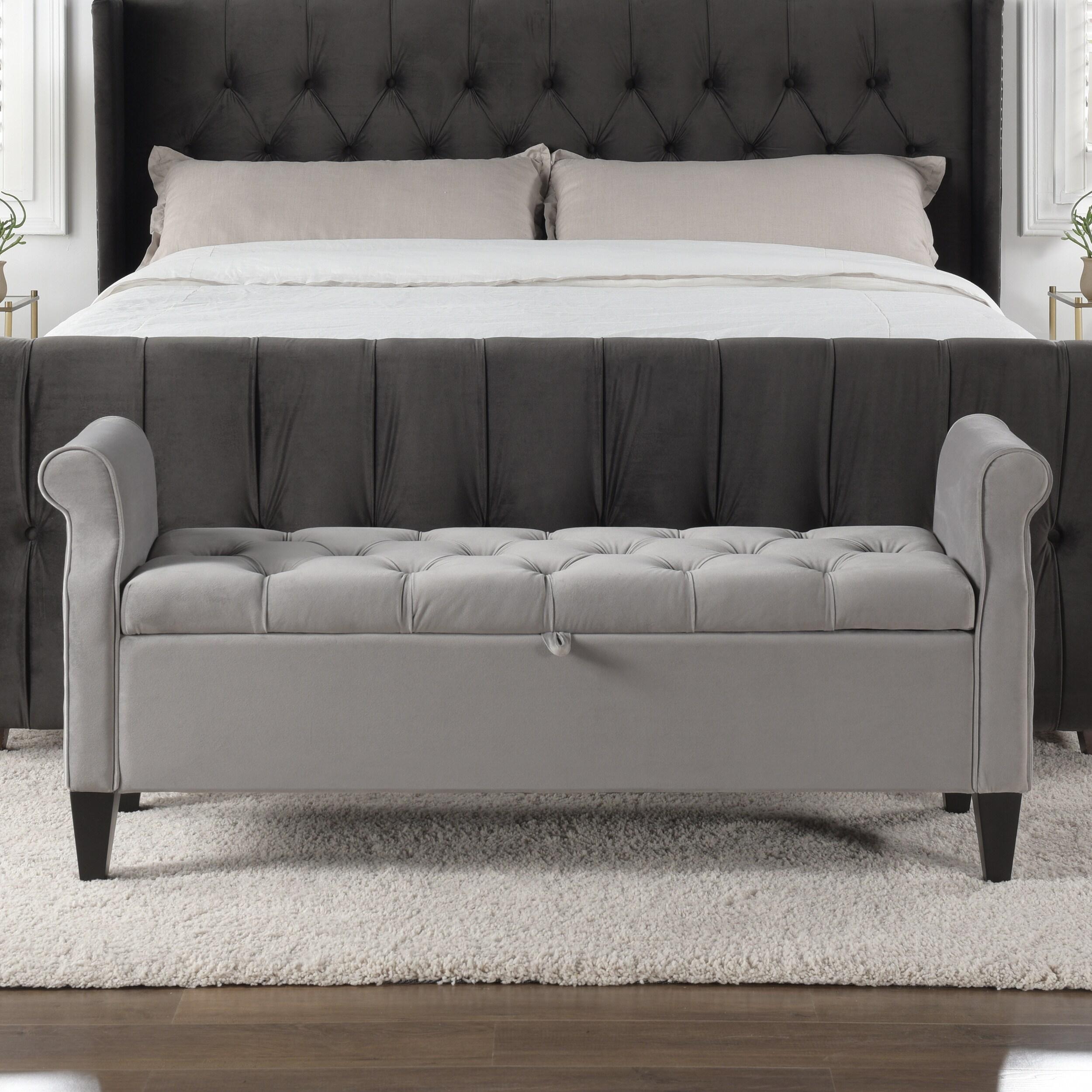 Jacqueline Tufted Roll Arm Storage Bench Grey