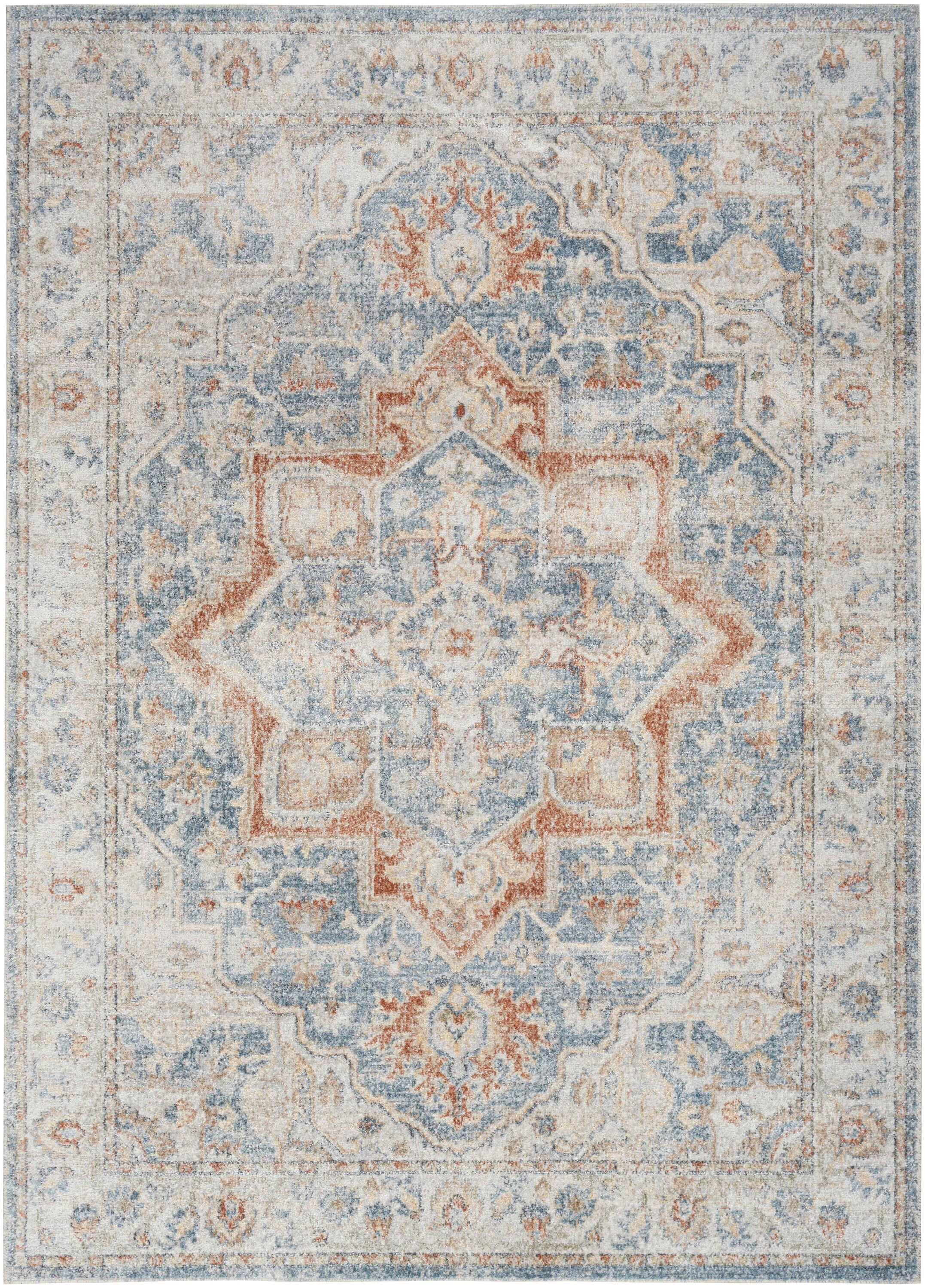 Nourison Astra Machine Washable Vintage Medallion Indoor Rug Denim Multi 4' x 6'