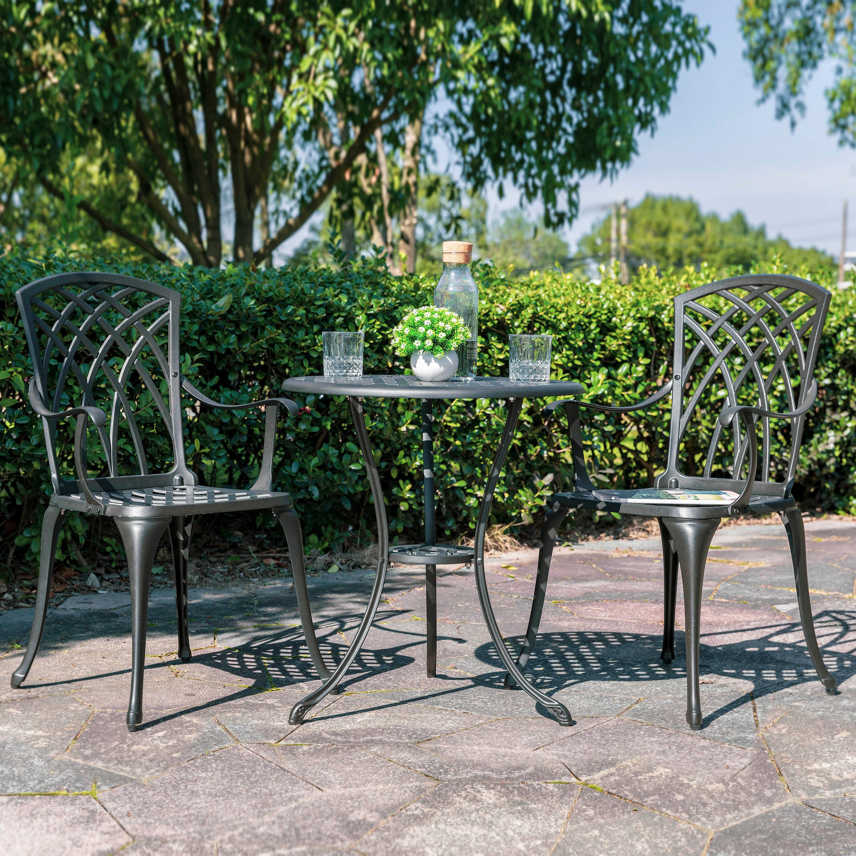 Black Aluminum 3-Piece Bistro Set with Round Table