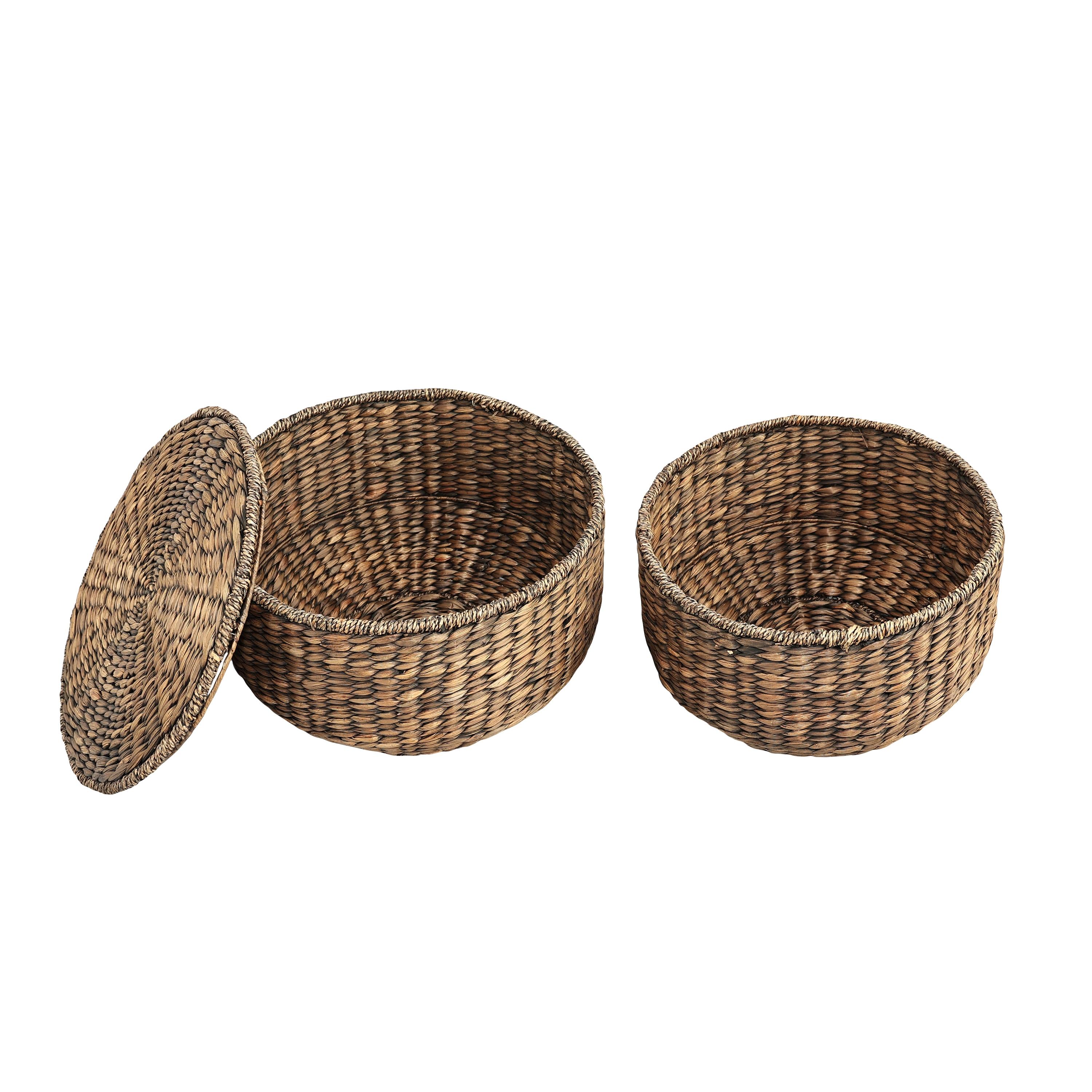 happimess 18" Hourglass Handwoven Hyacinth Storage Accent Table with Lid