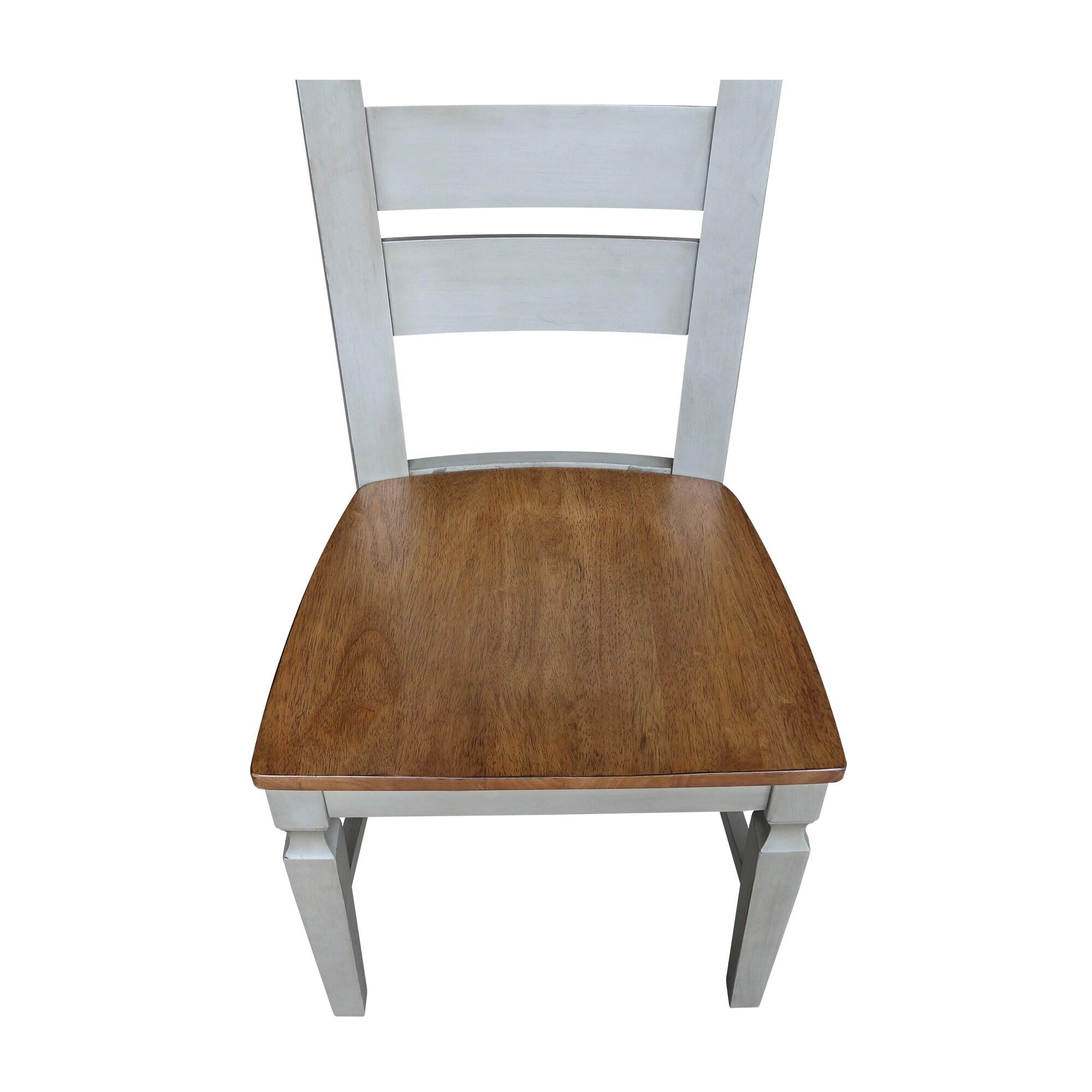 Vista Solid Wood Ladderback Chairs in Distressed Hickory/Stone - Set of 2