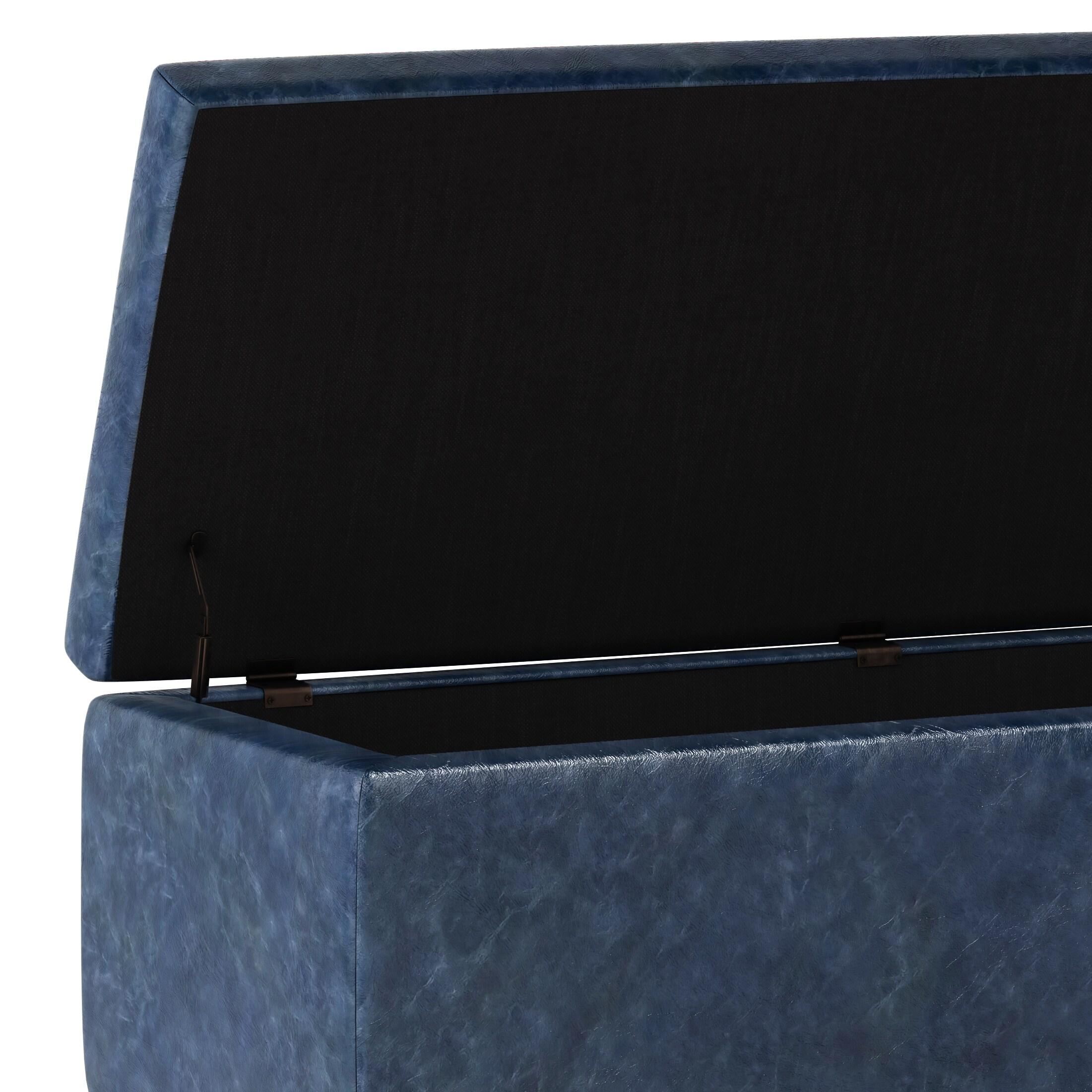 Simpli Home Hamilton 48"W Upholstered Storage Ottoman Bench with Lift-Top Lid, Tufted Design, and Nailhead Trim