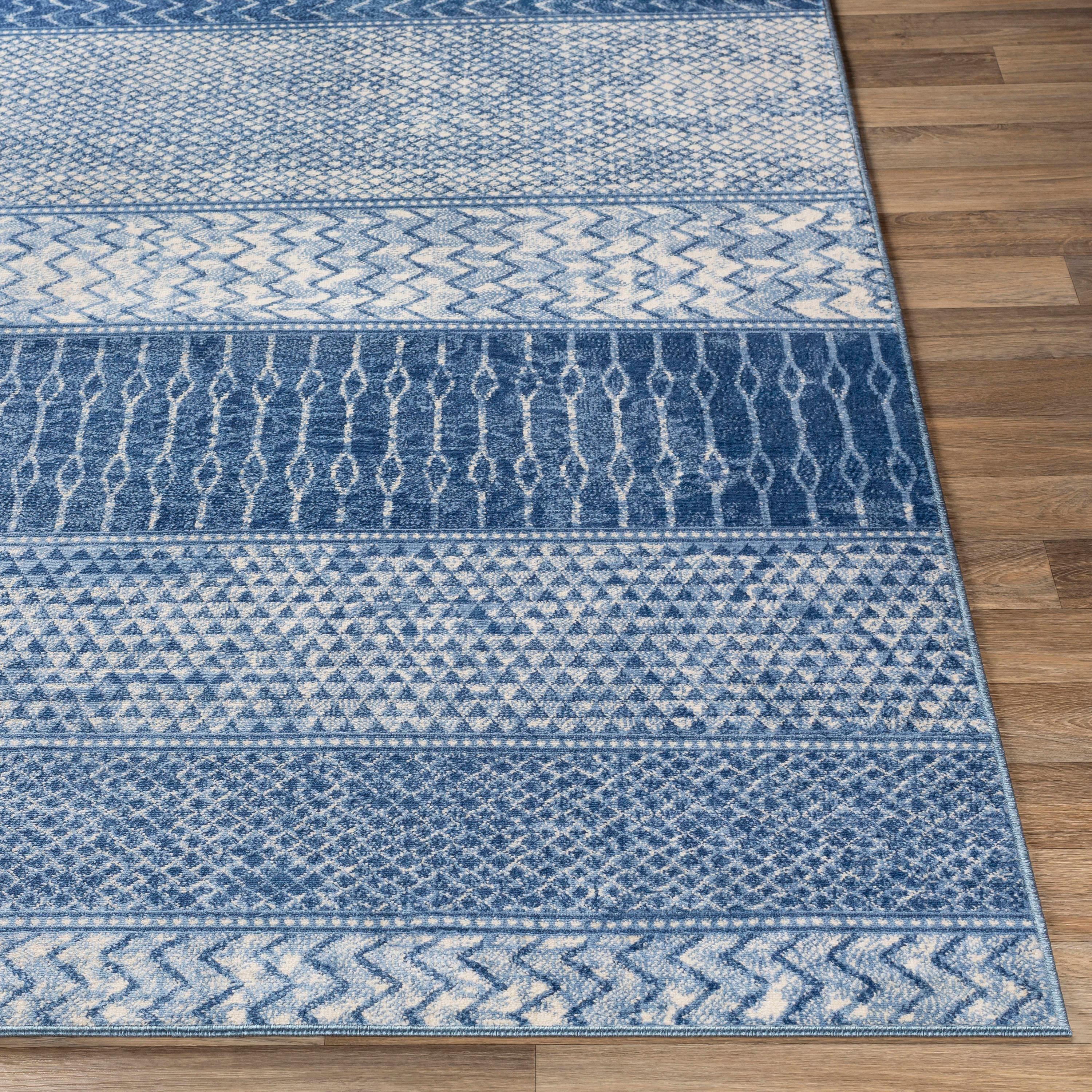 Reversible Blue Synthetic Easy-Care Rectangular Area Rug 6'7" x 9'6"