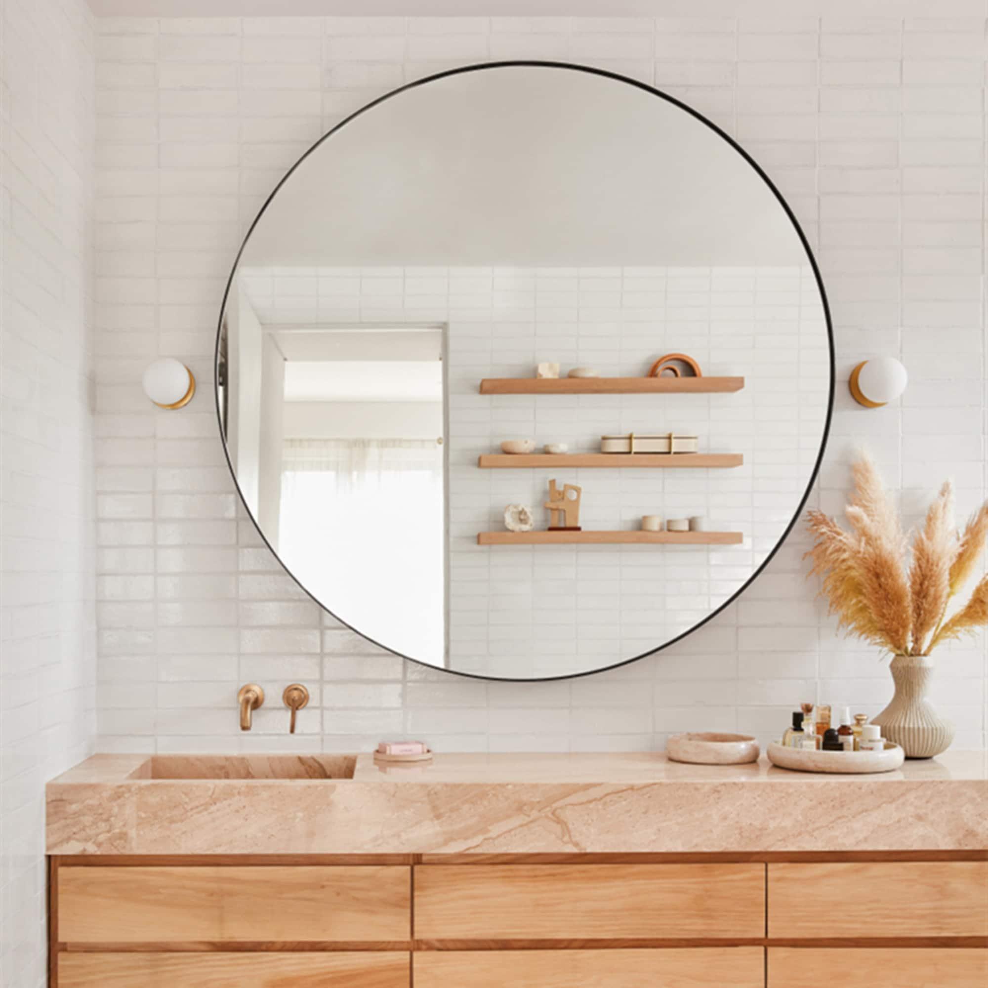 TEHOME Yolanta 30 in. W x 30 in. H Circular Round Stainless Steel Framed Wall Mounted Bathroom Vanity Mirror in Brushed Nickel