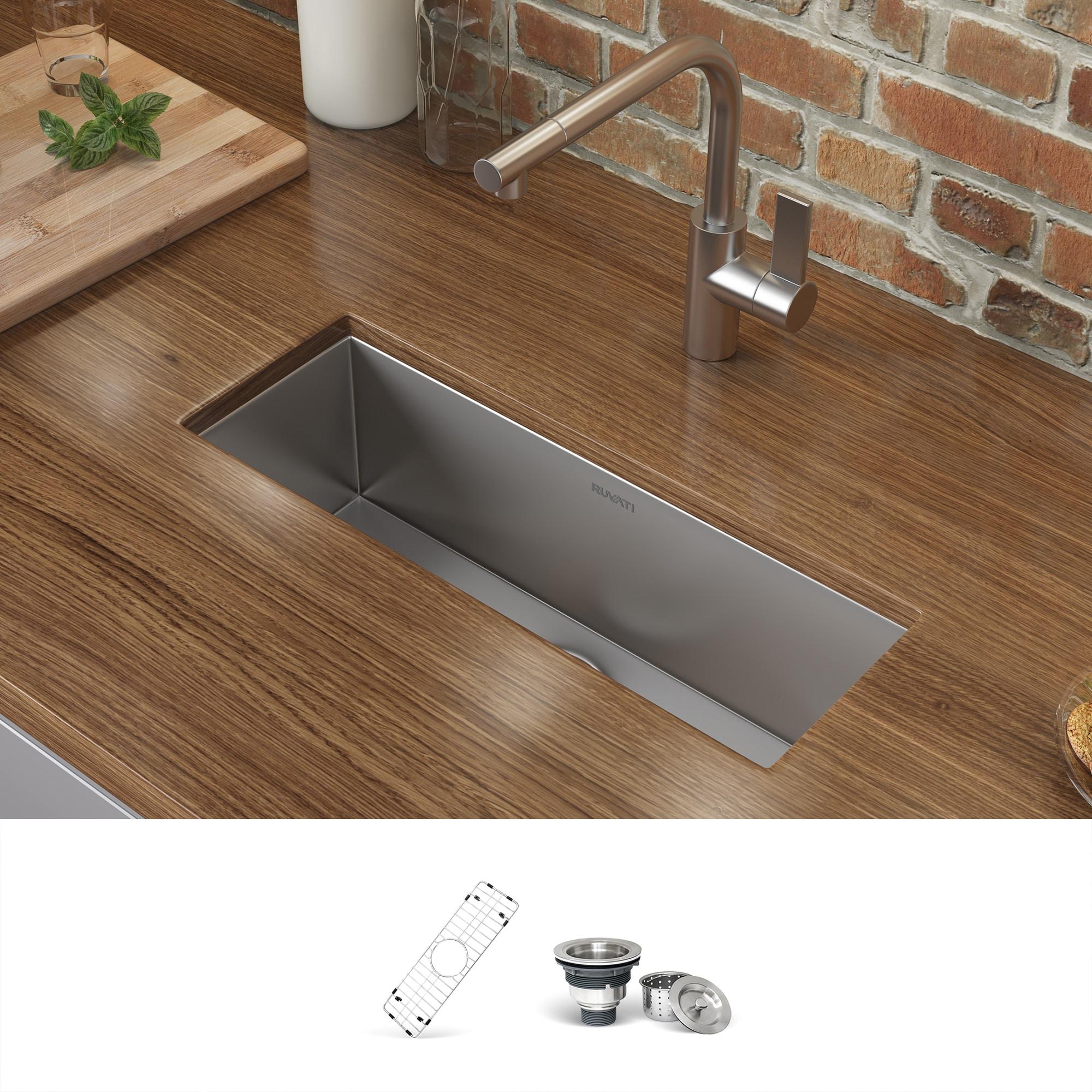 Ruvati Bar Prep Sink Narrow Trough Undermount 16 Gauge Stainless Steel Single Bowl