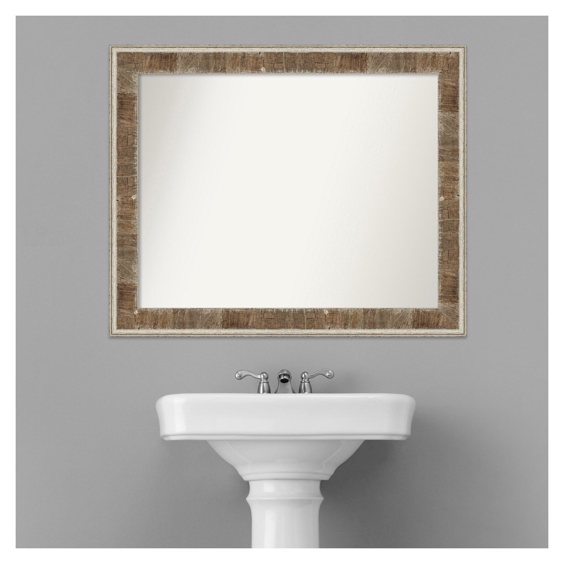 Amanti Art Farmhouse Brown Narrow Non-Beveled Wood Bathroom Wall Mirror 26.75 x 32.75 in.