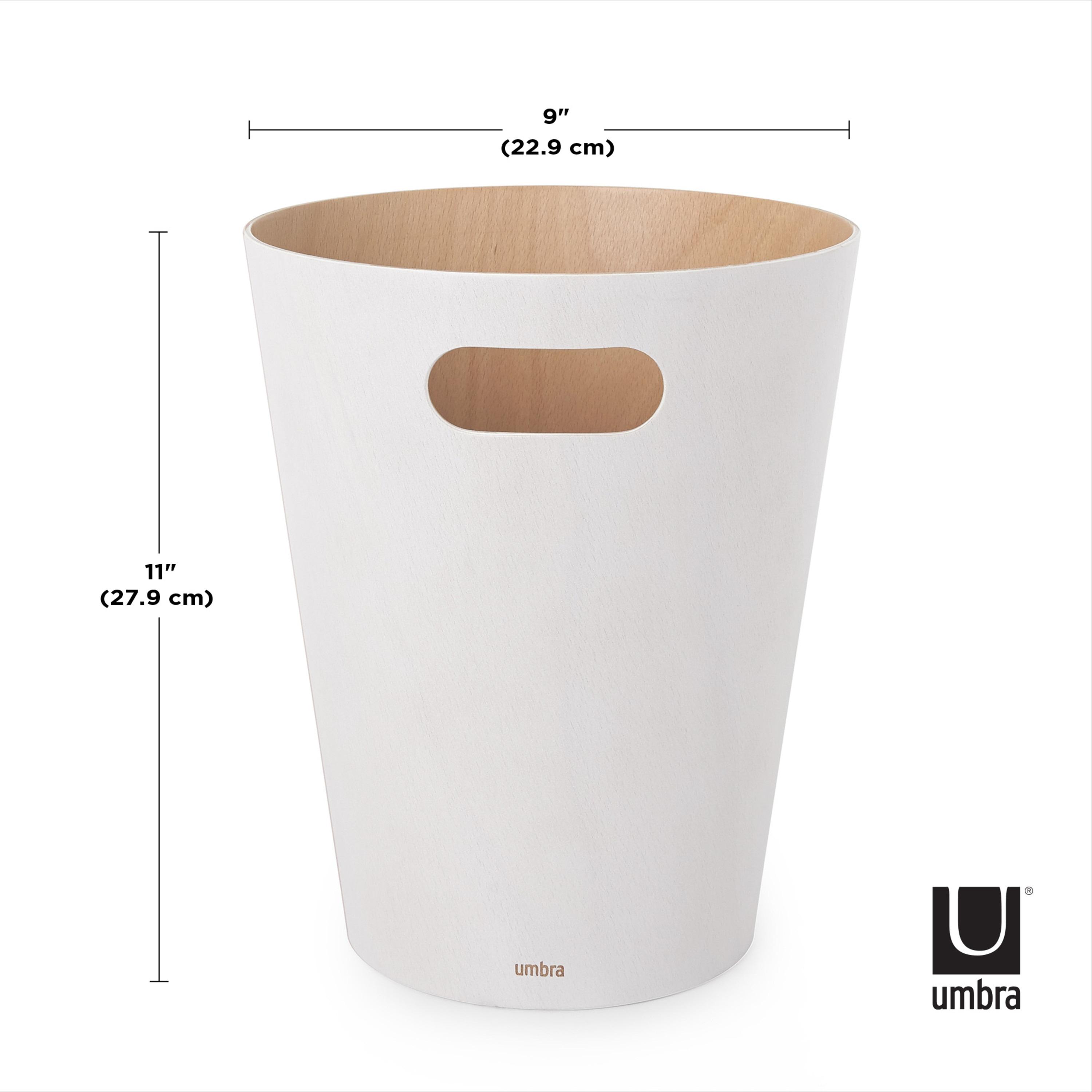 Umbra 2gal Woodrow Indoor Trash Can White: Small Bathroom & Bedroom Garbage Can, Plywood, Open Top, Spot Clean