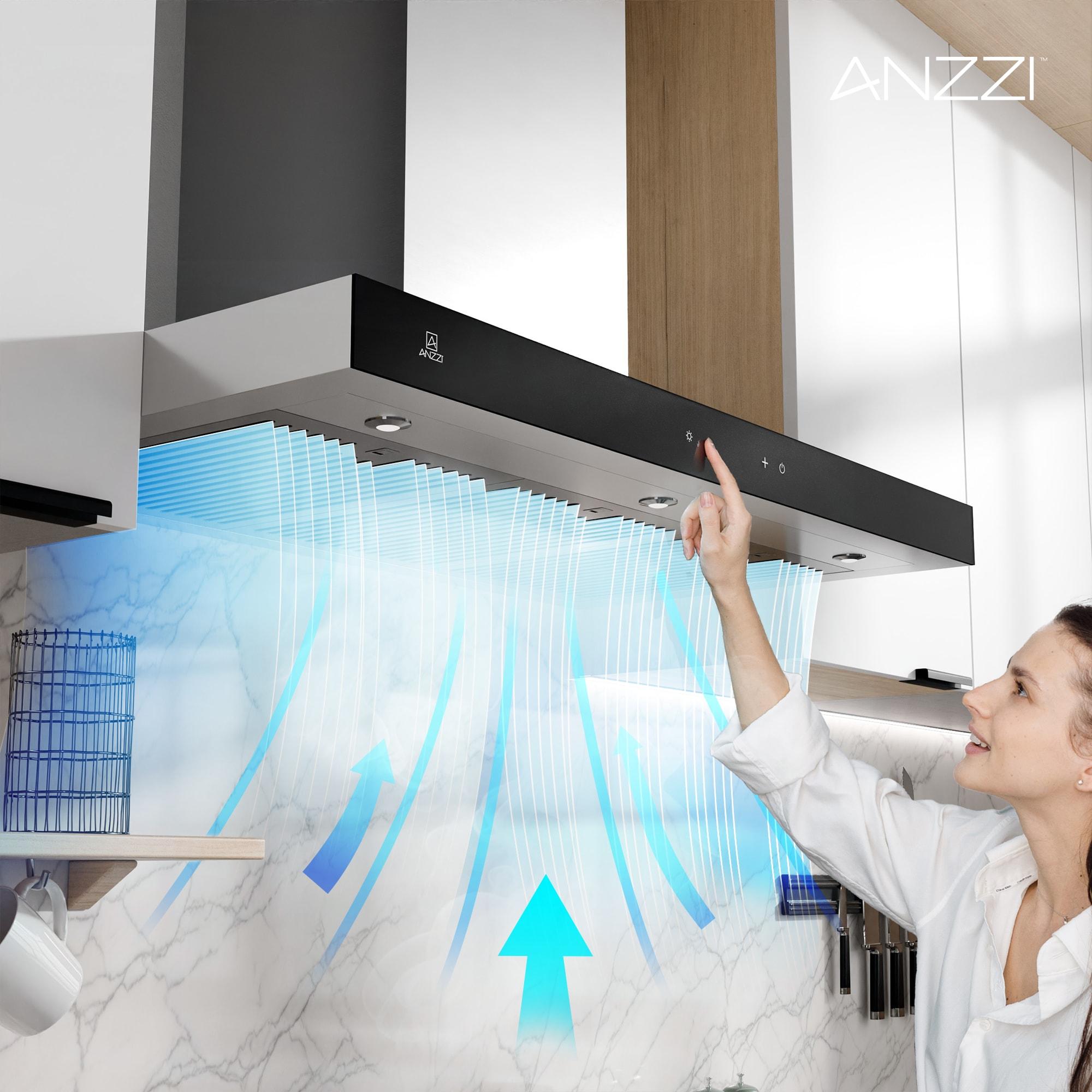 36" Stainless Steel Wall Mount Range Hood With Gesture Sensing & Touch Control Panel, 600 CFM Power, And Dual LED Lights