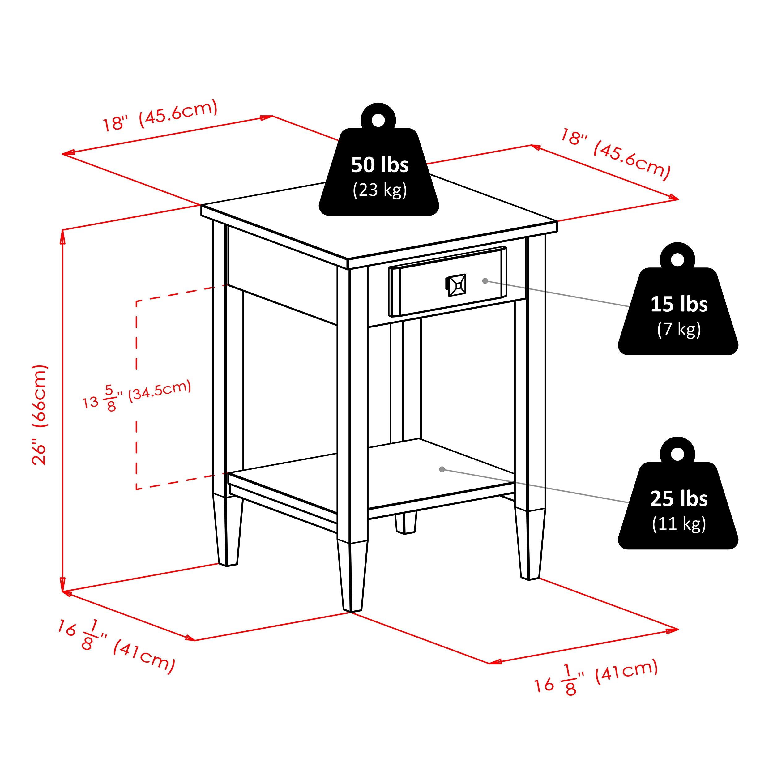 Richmond End Table with Tapered Leg Walnut Finish - Winsome: Modern Storage, Brushed-Chrome Knob, Hardwood