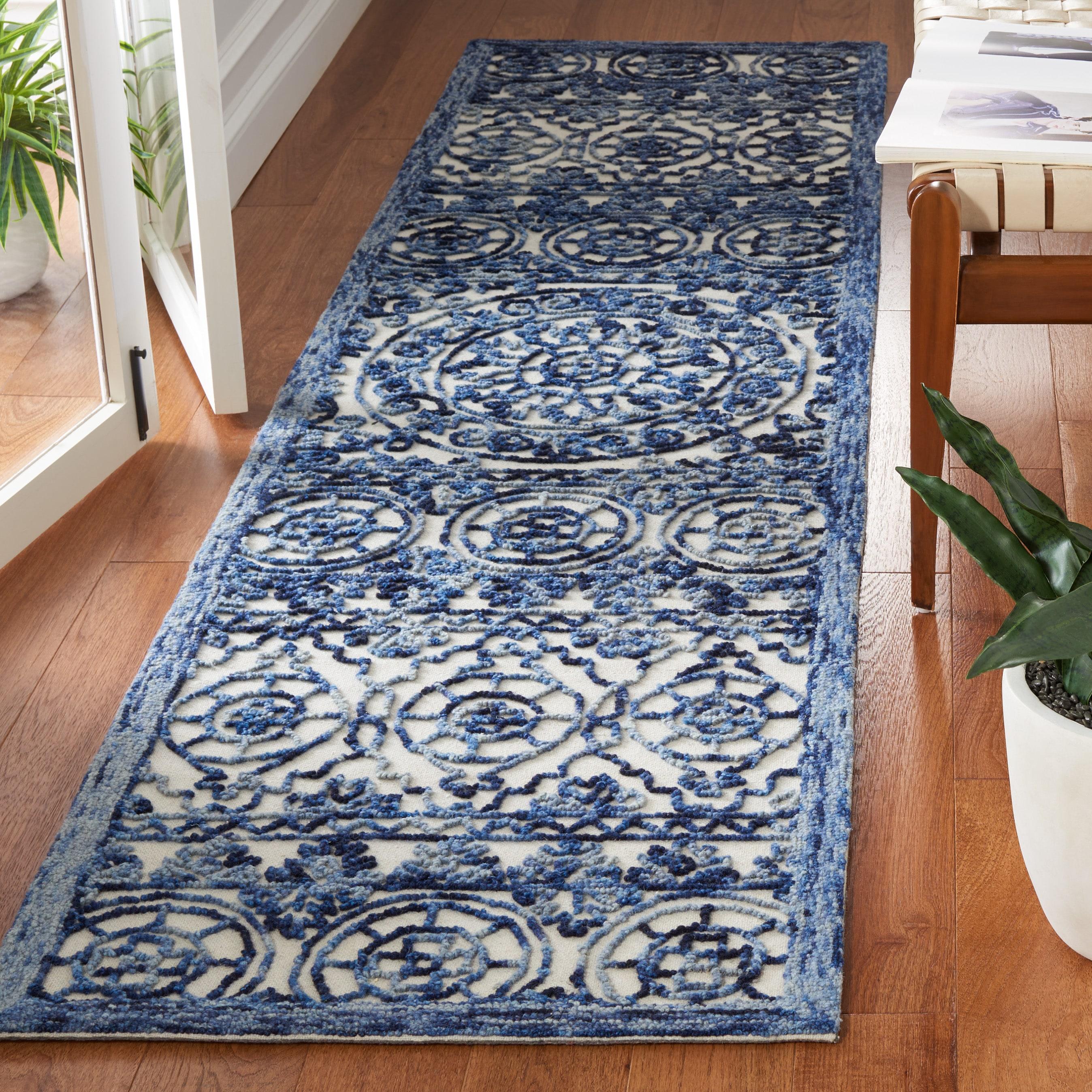 Trace TRC701 Hand Tufted Runner Rug - Navy/Ivory - 2'3"x9' - Safavieh.