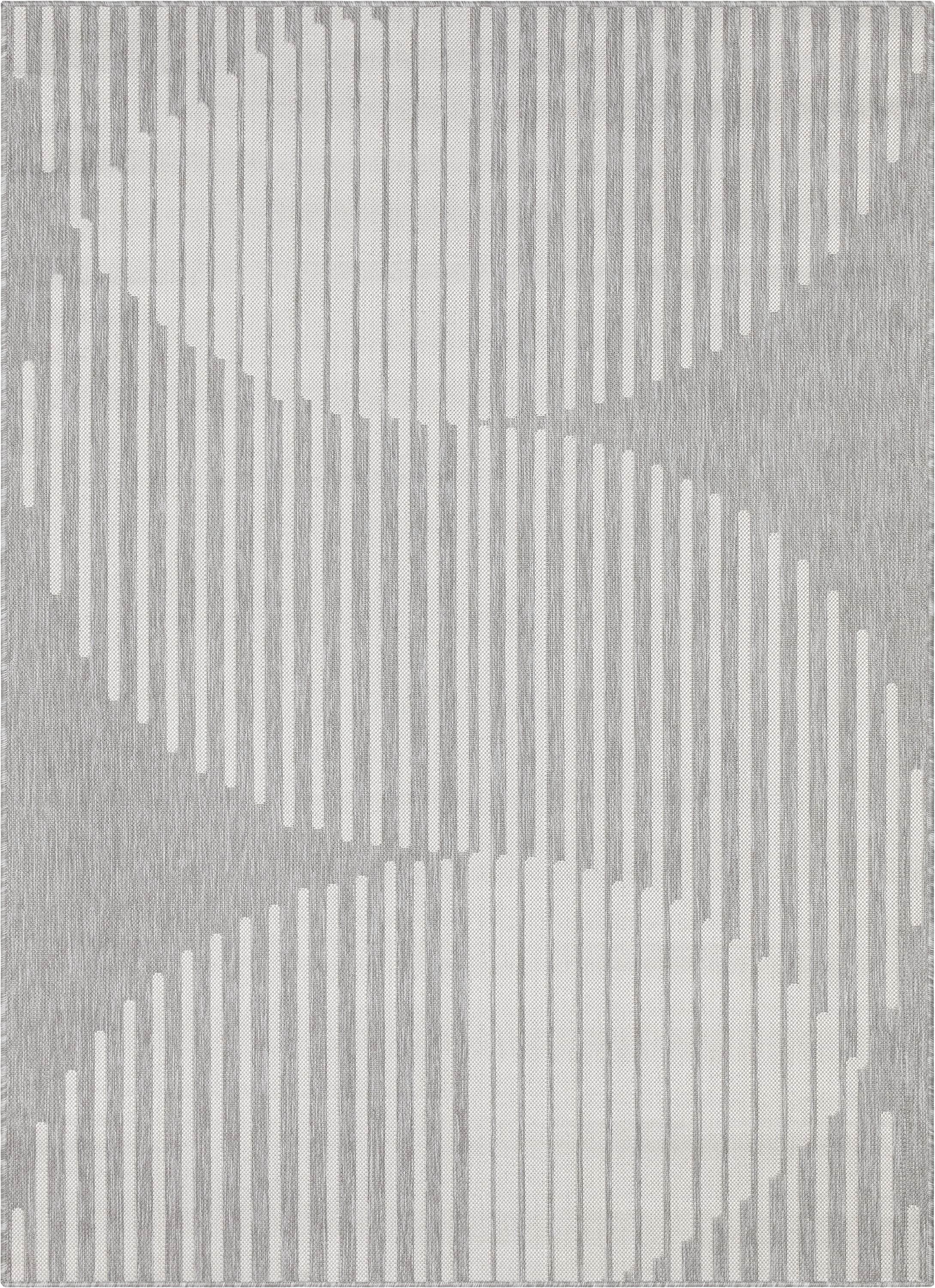 Marshanna Alder Modern Stripes Indoor/Outdoor Ivory Grey Flat-Weave Rug