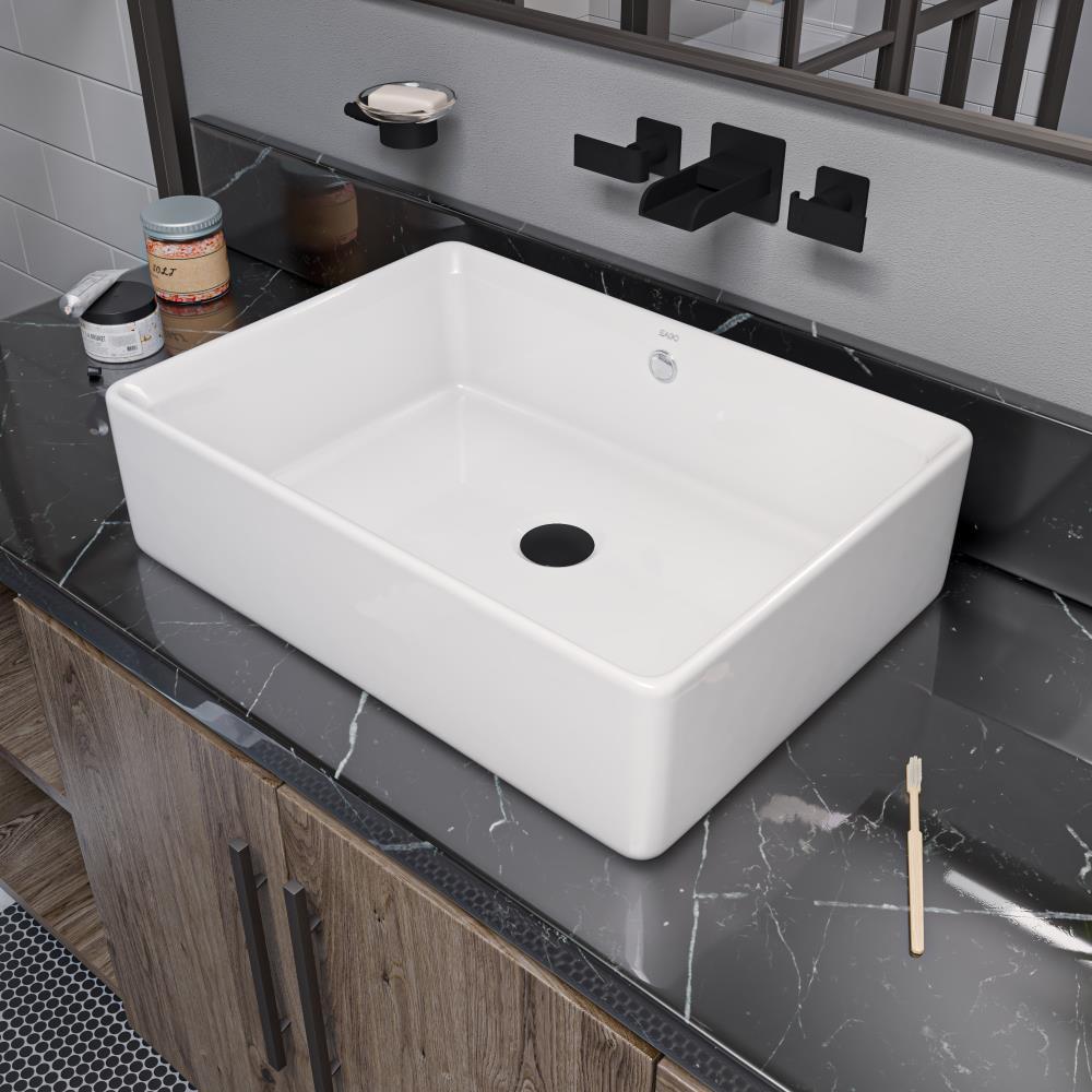 EAGO 14.125'' White Porcelain Rectangular Bathroom Sink with Overflow