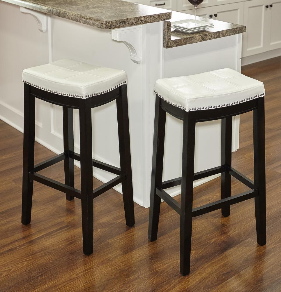 Claridge Backless Faux Leather Nailhead Saddle Barstool White/Black - Linon