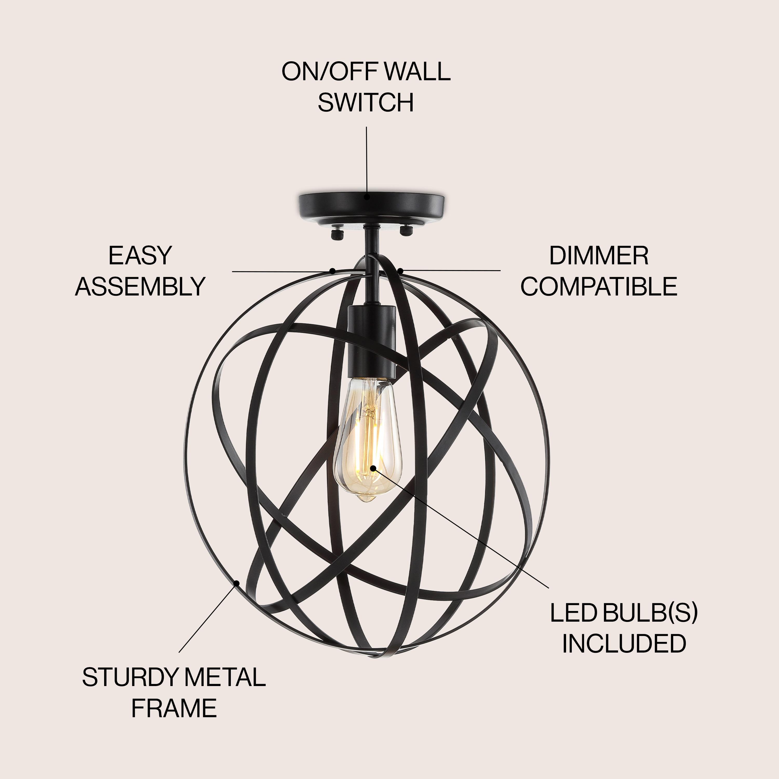 JONATHAN  Y Alma 13" Metal Orb Contemporary 1 -Light 13-in Polished Bronze Semi Flush Mount Light