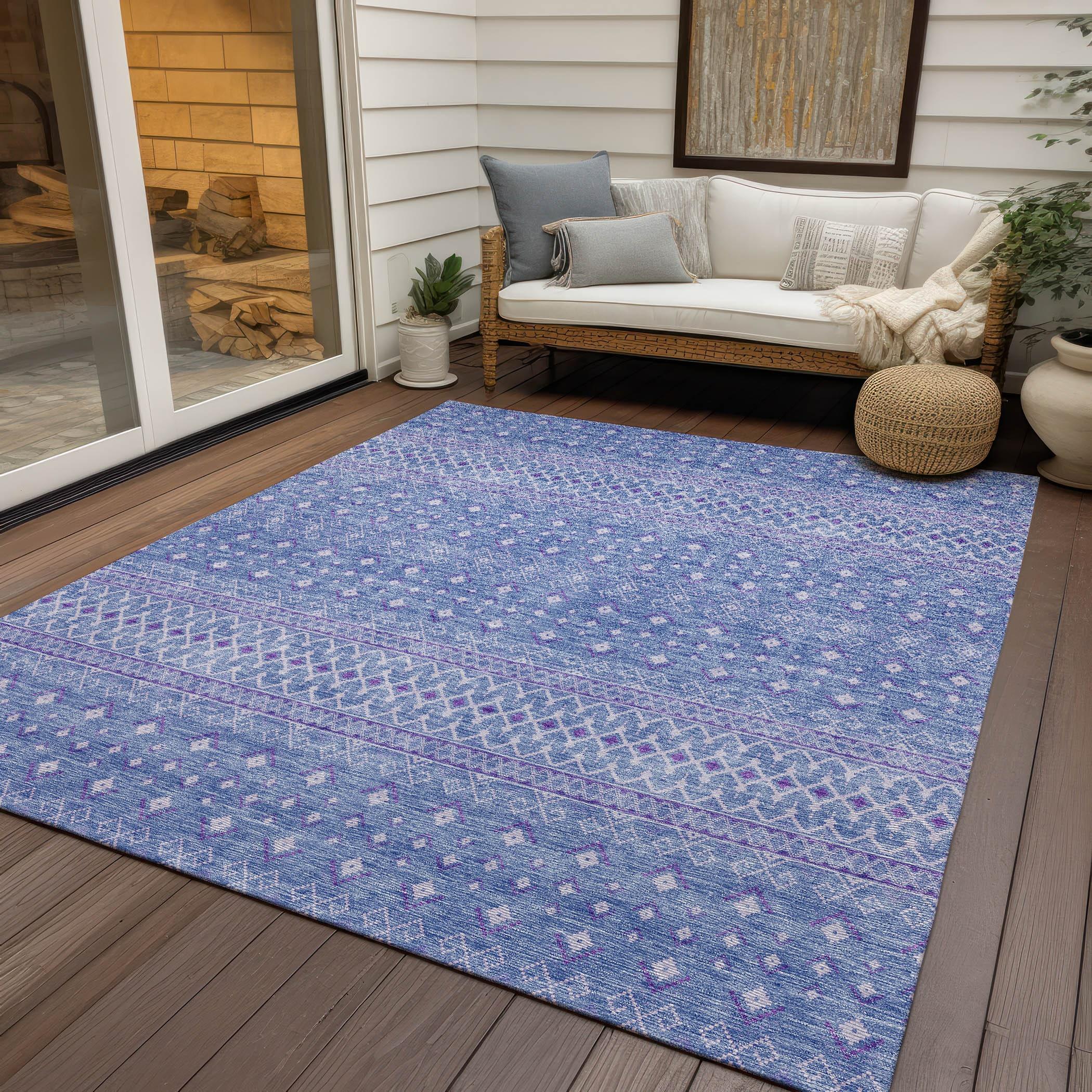 Sky Blue Synthetic Flat Woven 8' x 10' Bohemian Rug