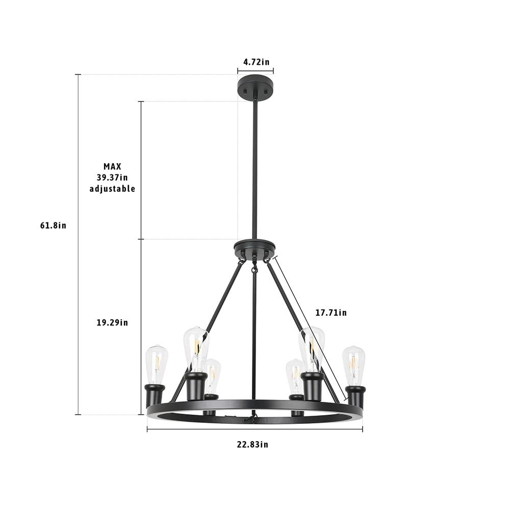 Matte Black Metal Wagon Wheel 6-Light Chandelier