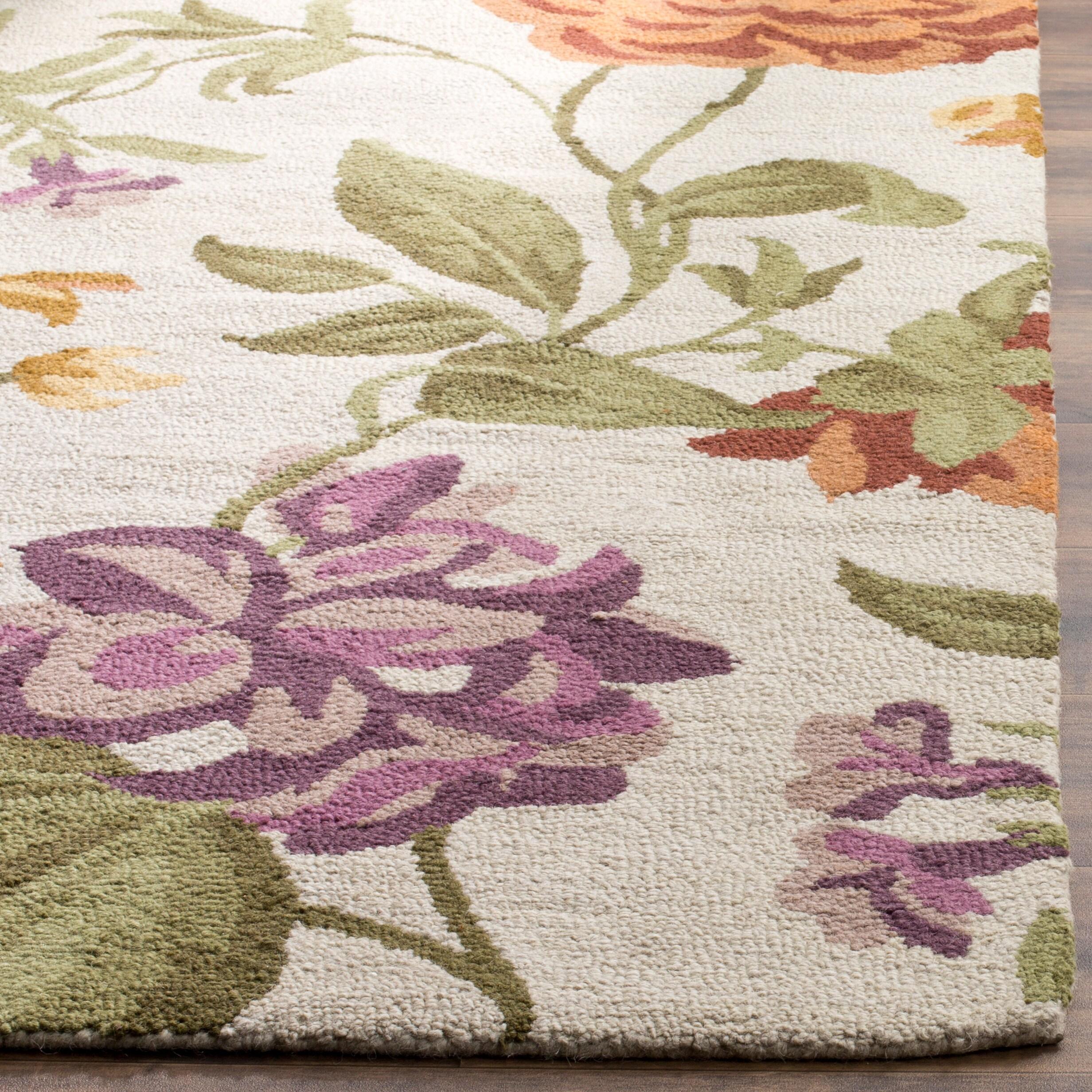 SAFAVIEH Blossom Tracy Floral Flowers Wool Area Rug, Ivory/Multi, 3' x 5'