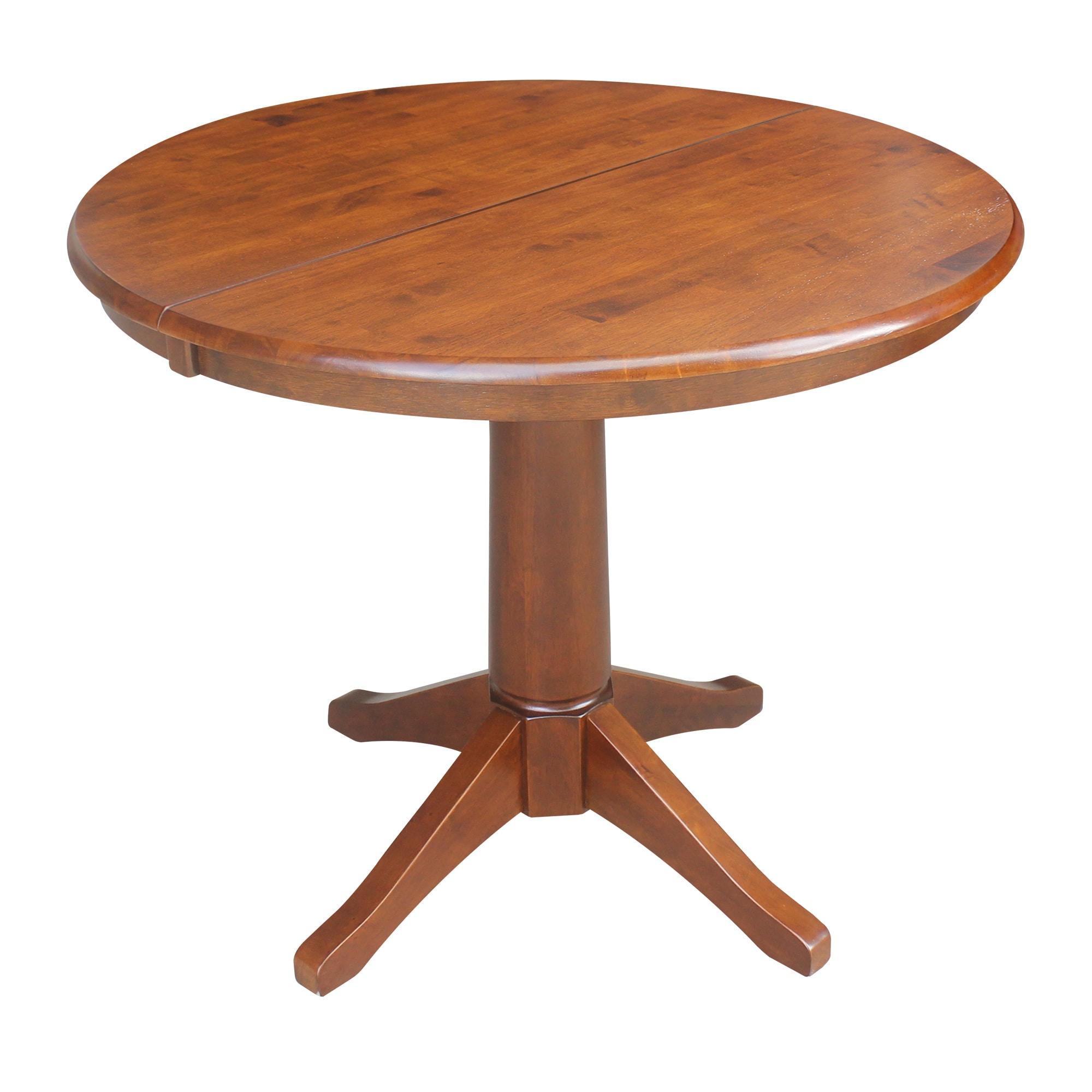 36" Magnolia Round Top Dining Table with 12" Leaf Espresso - International Concepts: Solid Parawood, Expandable, Pedestal Base
