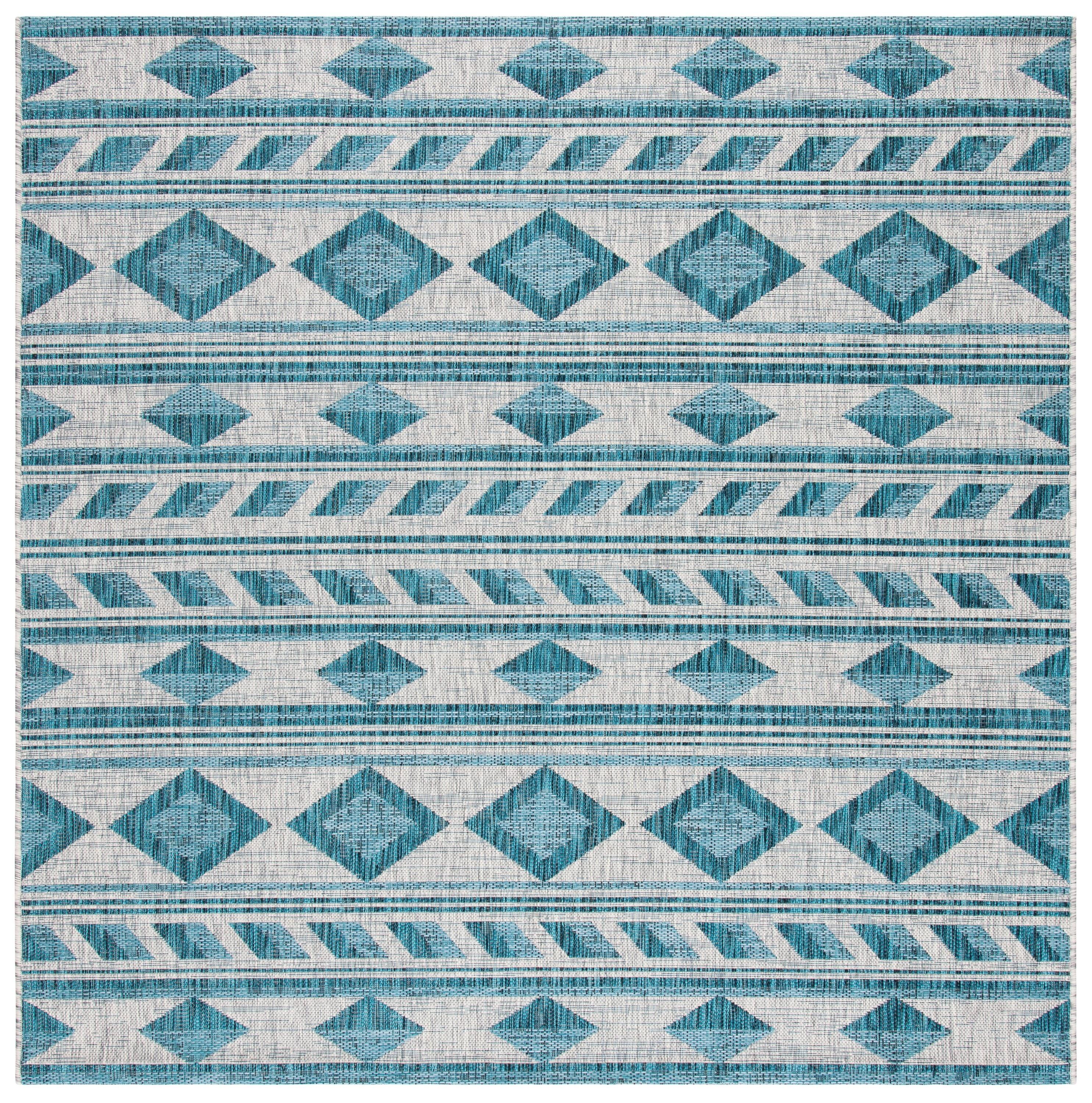 Courtyard CY8529 Power Loomed Indoor/Outdoor Area Rug - Grey/Teal - 6'7"x6'7" - Safavieh.