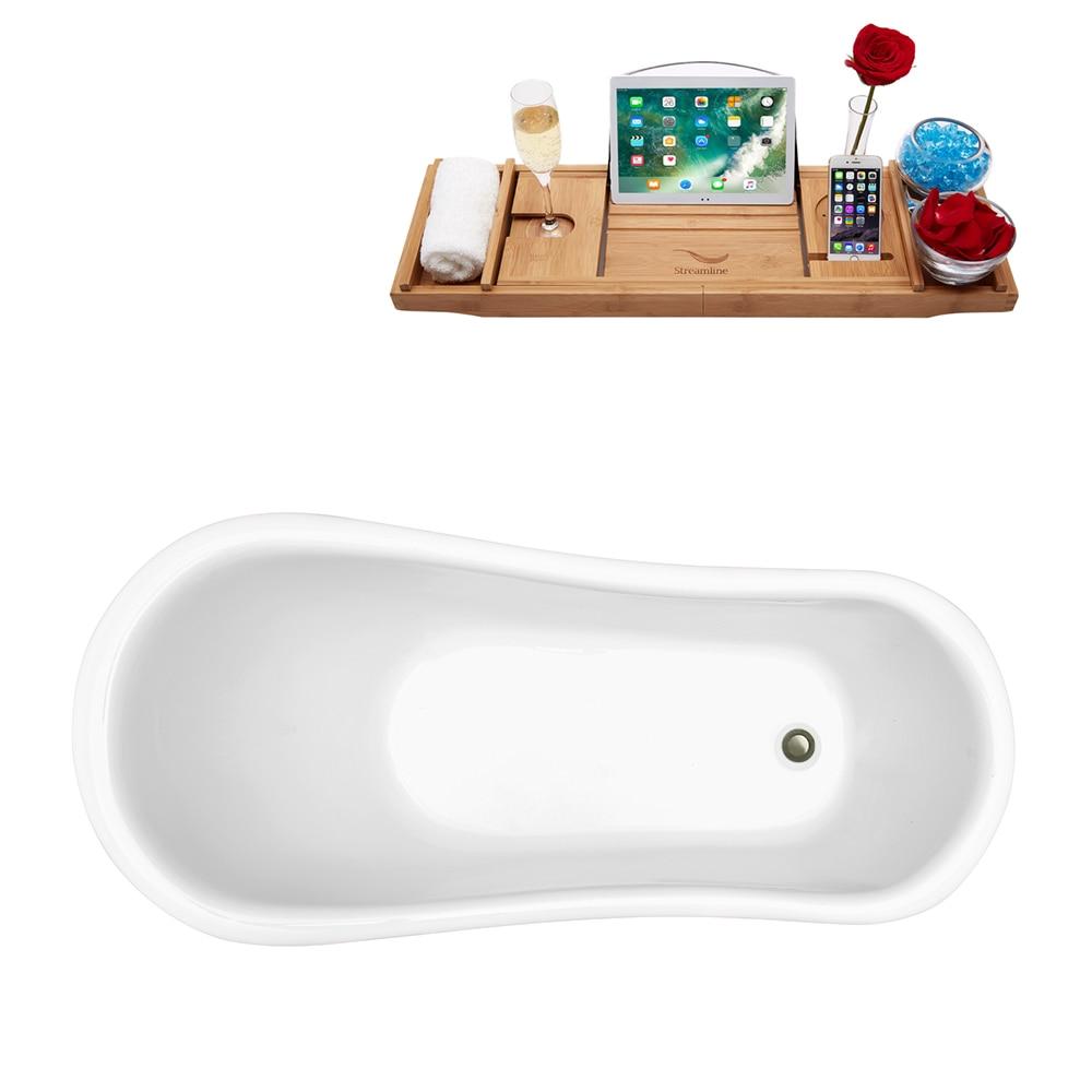 61" Streamline Clawfoot Soaking Acrylic Bathtub With Drain, Clawfeet, and Bamboo Tray