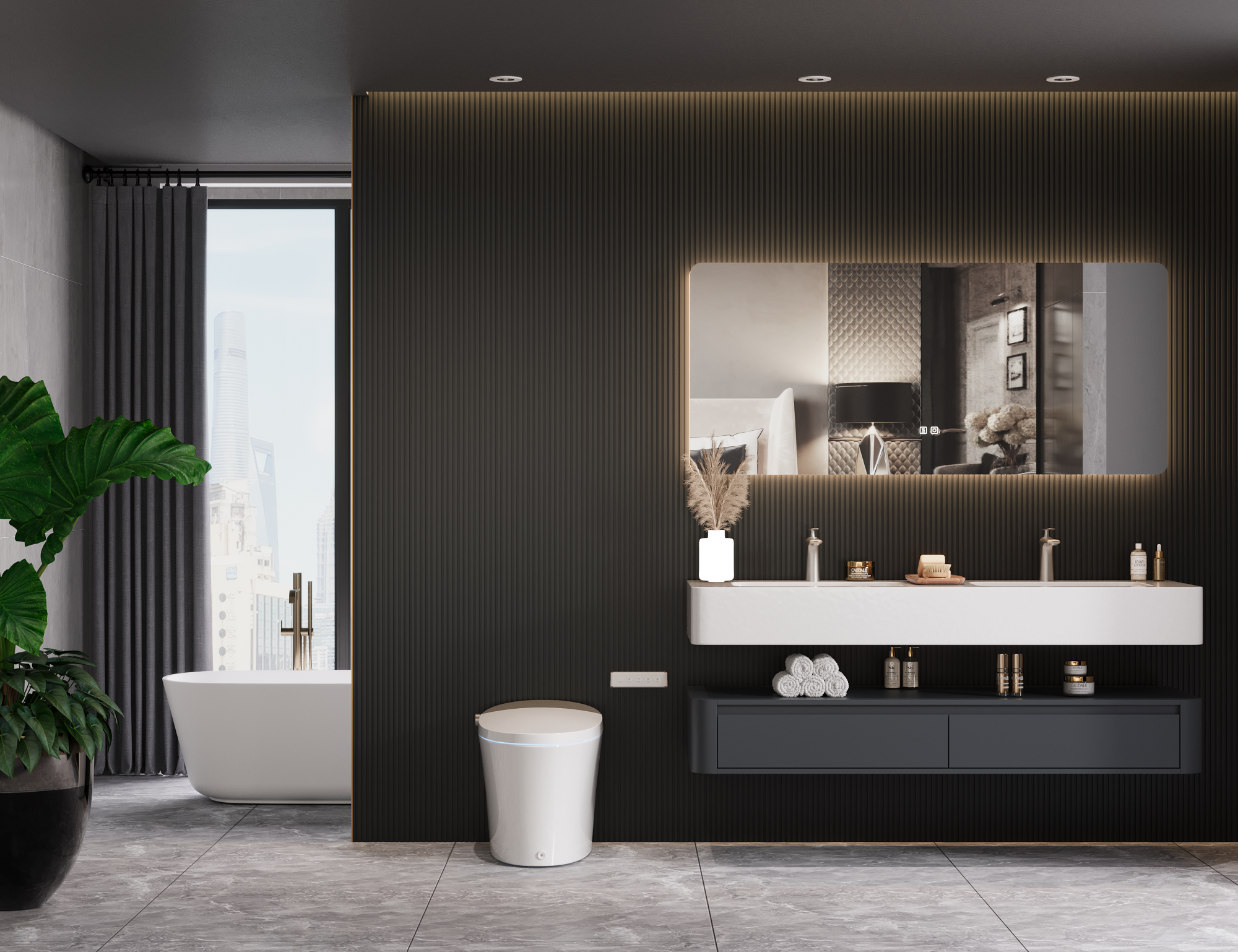 DeerValley DV-1S0150-V3 Smart Bidet Toilet Elongated, Auto Open/Close Lid, Seat Heat, Foot Kick & Blackout Flush, Premium