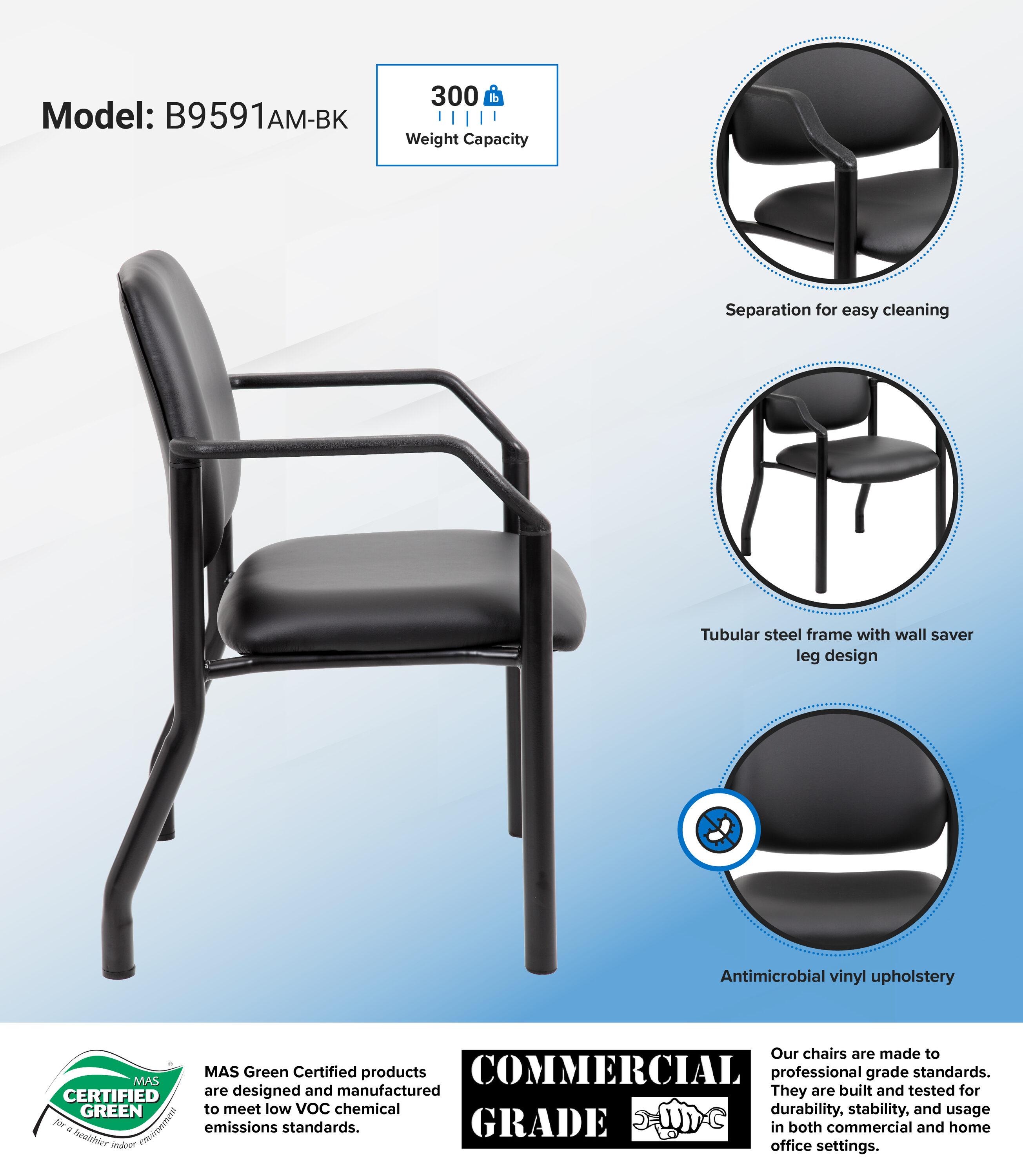 Boss Office Products Stackable Vinyl Seat Reception Chair with Metal Frame