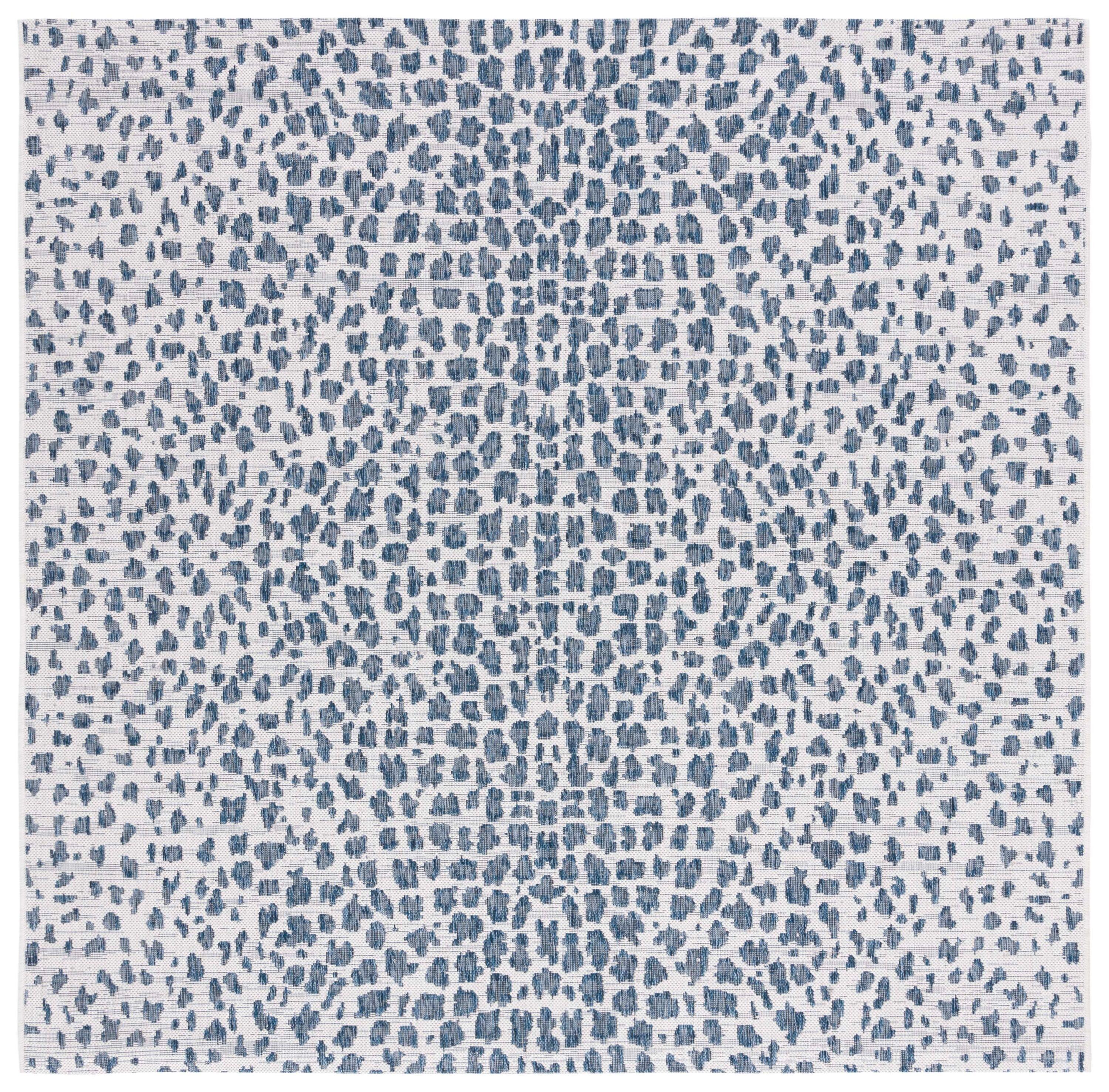 SAFAVIEH Courtyard Karina Animal Indoor/Outdoor Area Rug, Ivory/Navy, 3' x 3' Square