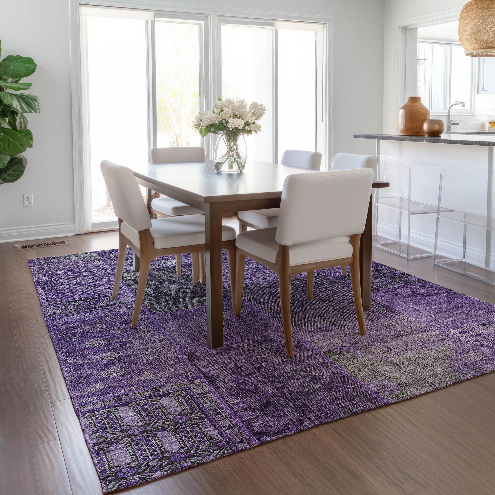 Eggplant Synthetic Flat Woven Reversible 5' x 7' Rug