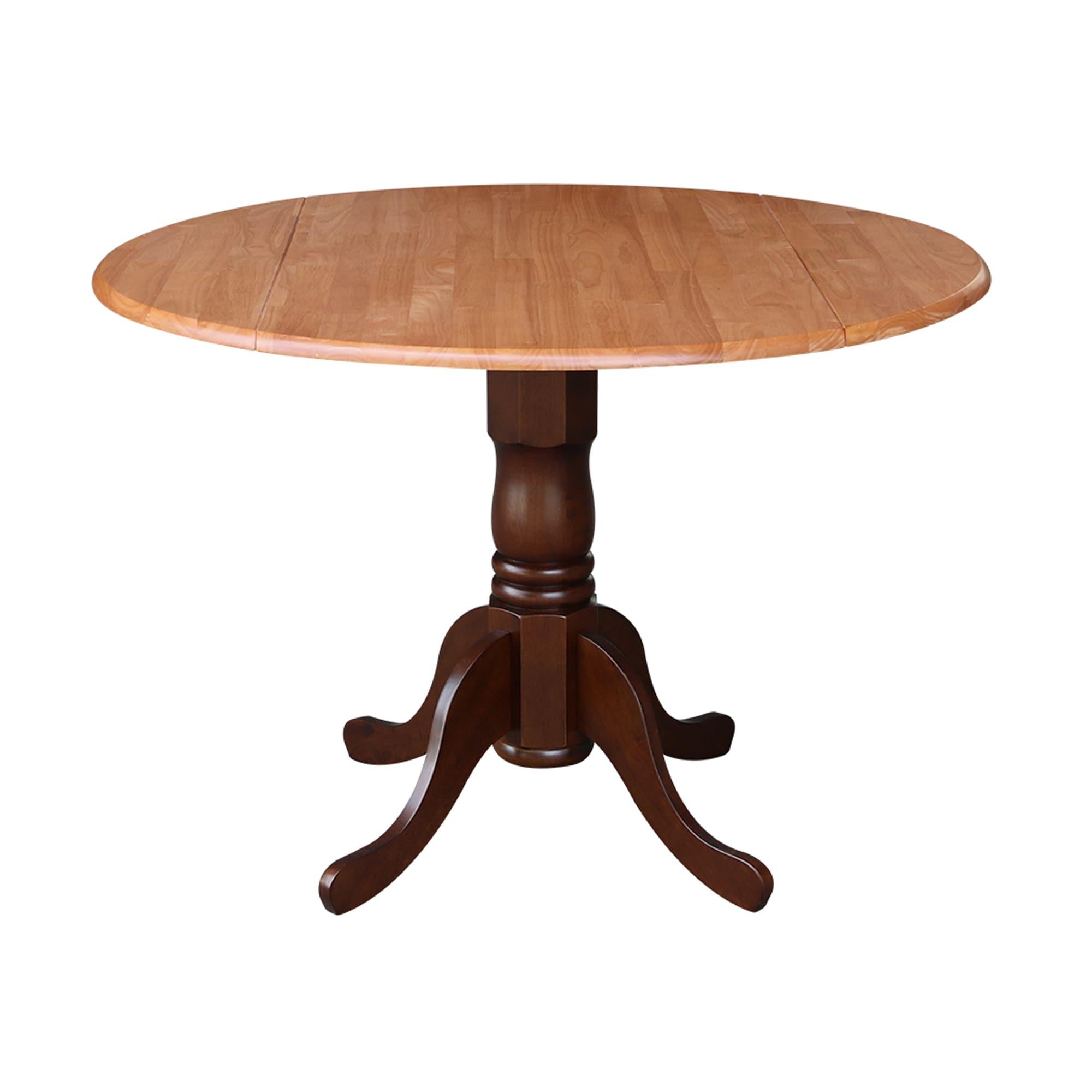 International Concepts 42" Mason Round Dual Drop Leaf Extendable Dining Table Cinnamon/Espresso: Pedestal Base, Seats 4